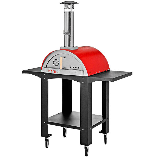 WPPO WKK-01S-WS-Red Karma 25 Red Stainless Steel Wood Fire Outdoor Pizza Oven with Mobile Stand image 1