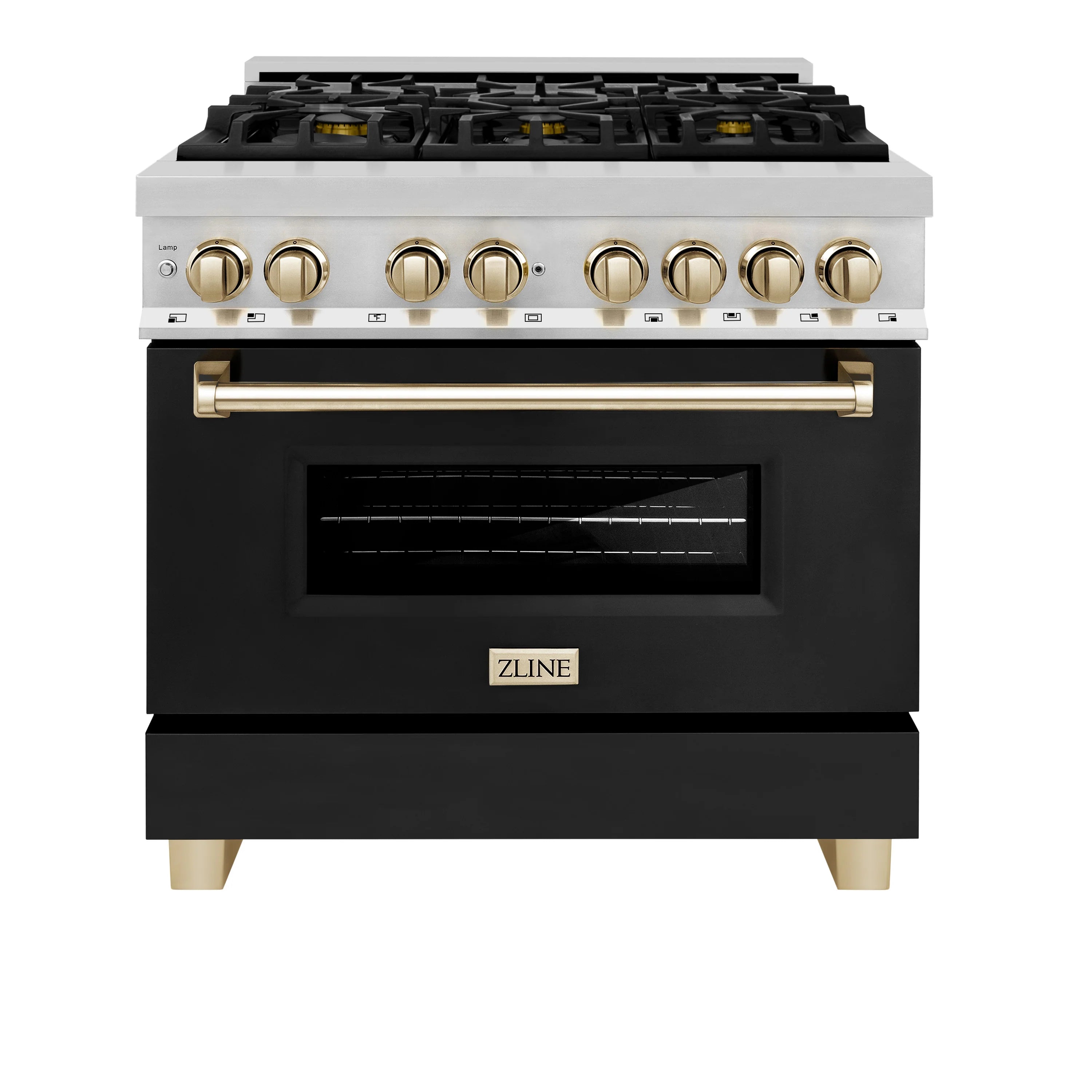 ZLINE Legacy Series Autograph Edition 36-inch Dual Fuel Range with Gas Stove and 4.6 Cu. Ft. Electric Oven in Stainless Steel with and Polished Gold Accents (RAZ-BLM-36-G) image 1