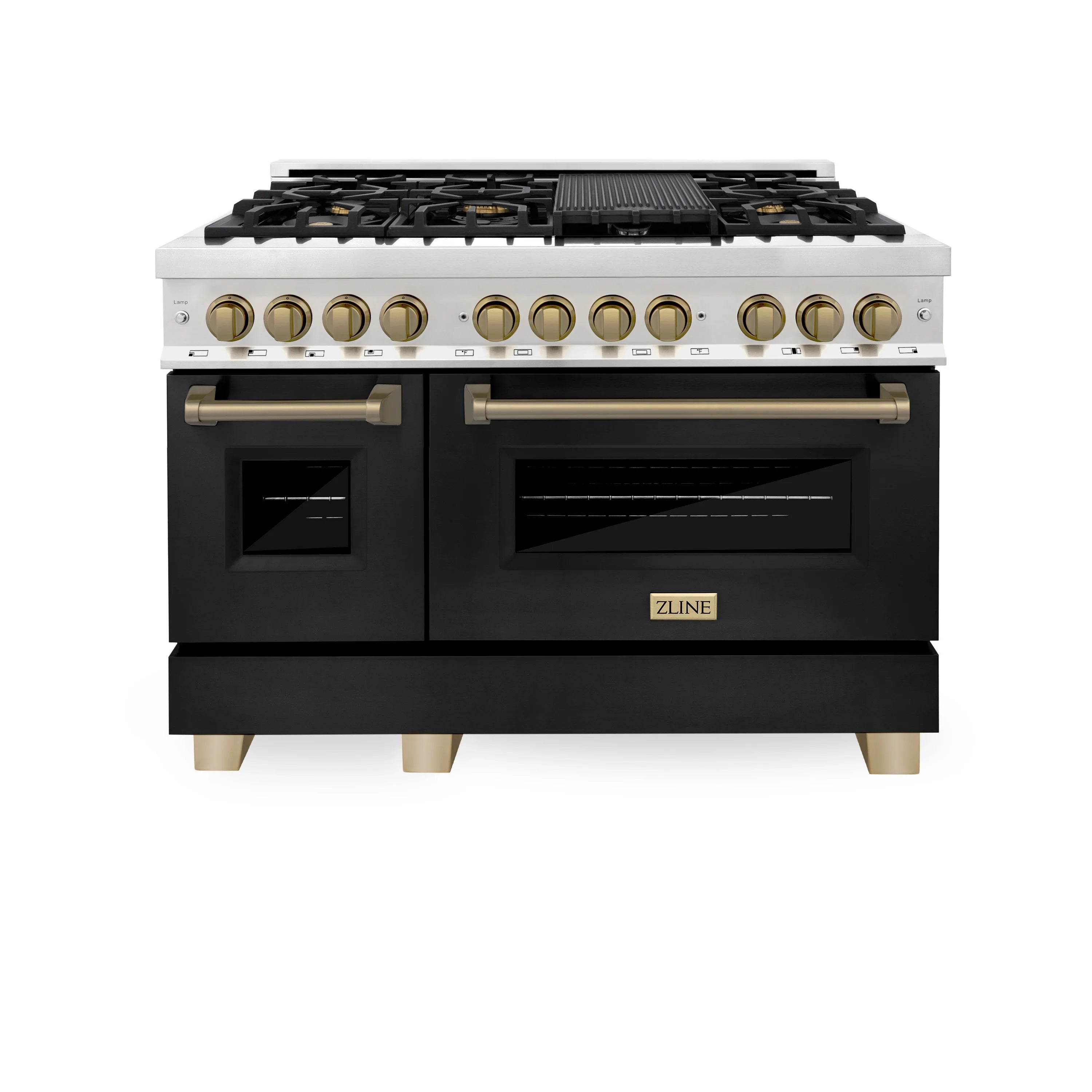 ZLINE Legacy Series Autograph Edition 48-inch Dual Fuel Range with Gas Stove and 6.0 Cu. Ft. Electric Oven in Stainless Steel with Black Matte Door and Champagne Bronze Accents (RAZ-BLM-48-CB) image 1