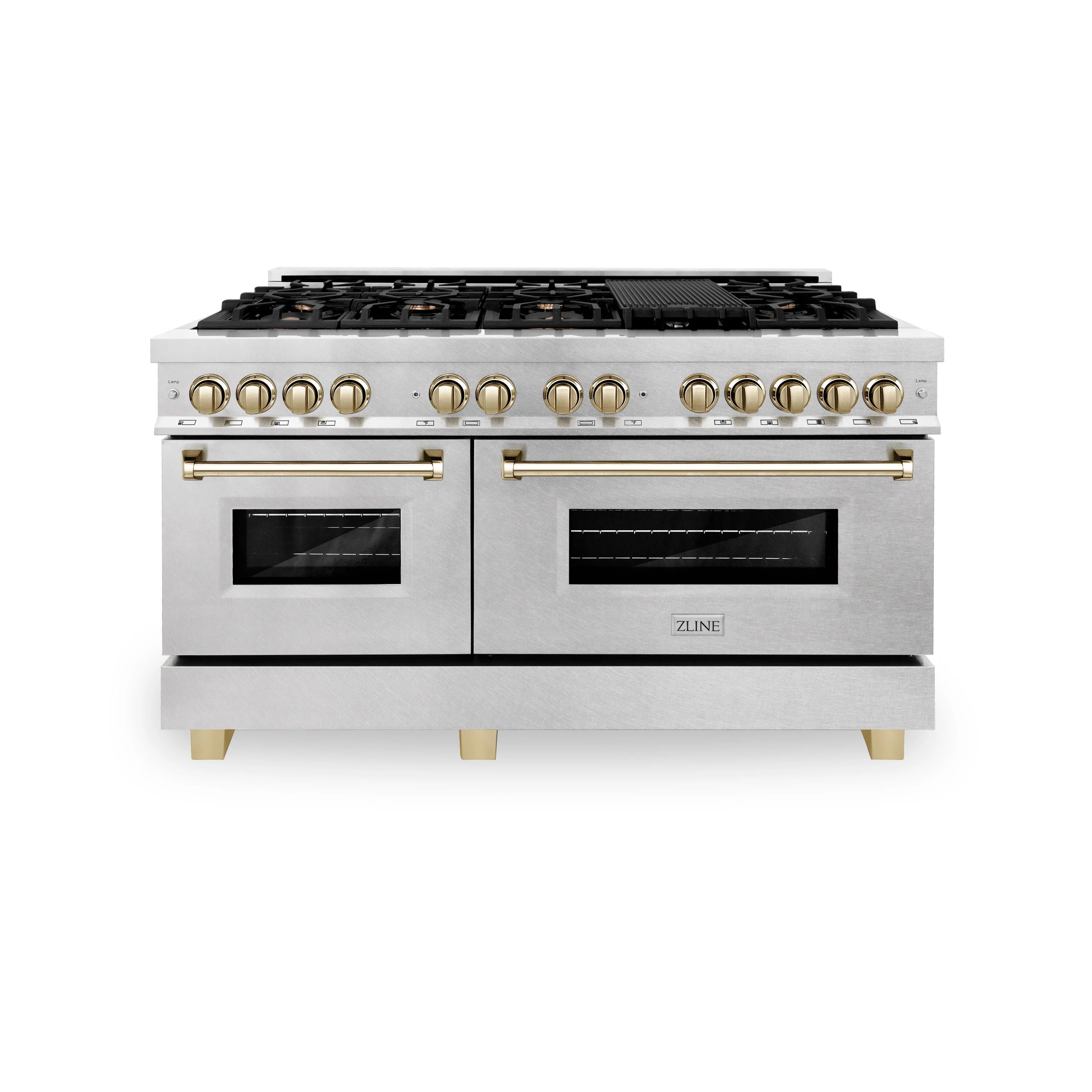 ZLINE Legacy Series Autograph Edition 60-inch Dual Fuel Range with Gas Stove and 7.4 Cu. Ft. Electric Oven in Fingerprint Resistant Satin Stainless Steel with Gold Accents (RASZ-SN-60-G) image 1