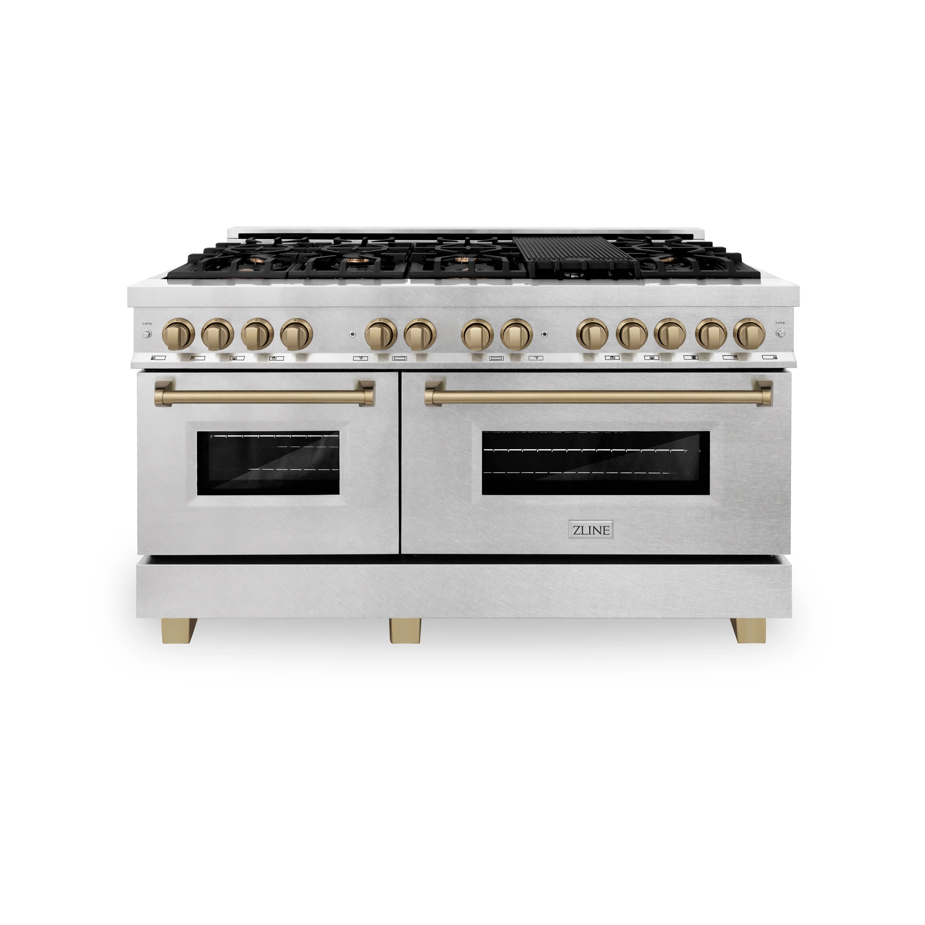 ZLINE Legacy Series Autograph Edition 60-inch Dual Fuel Range with Gas Stove and 7.4 Cu. Ft. Electric Oven in Fingerprint Resistant Satin Stainless Steel with Champagne Bronze Accents (RASZ-SN-60-CB) image 1