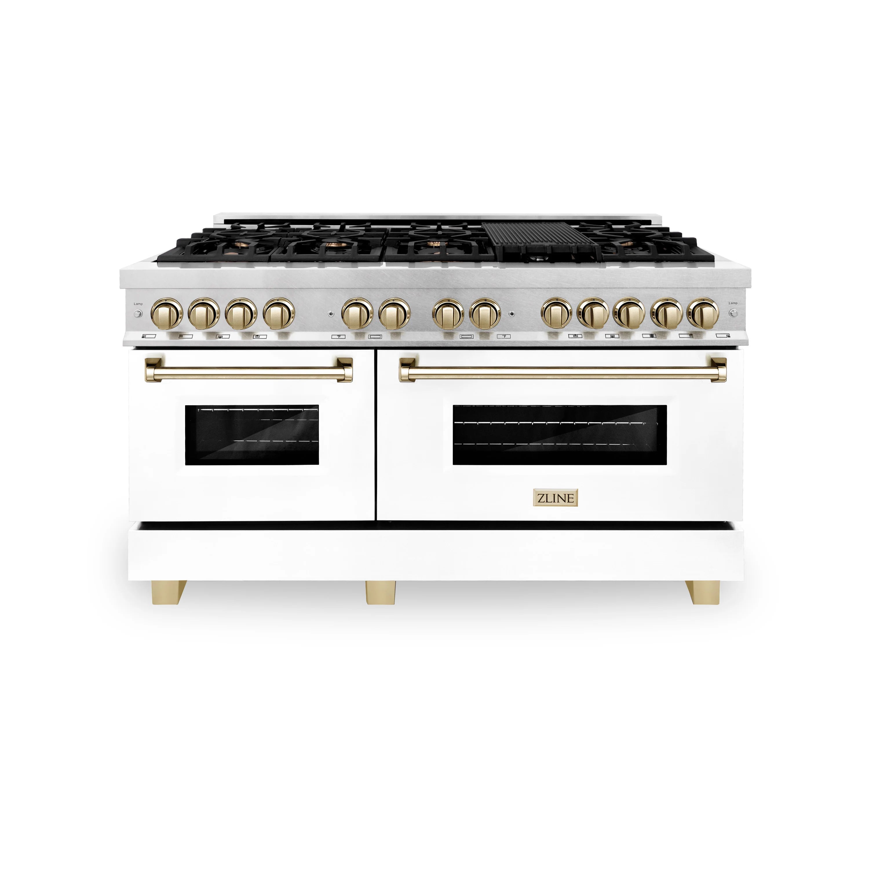 ZLINE Legacy Series Autograph Edition 60-inch Dual Fuel Range with Gas Stove and 7.4 Cu. Ft. Electric Oven in Fingerprint Resistant Satin Stainless Steel with White Matte Door and Gold Accents (RASZ-WM-60-G) image 1