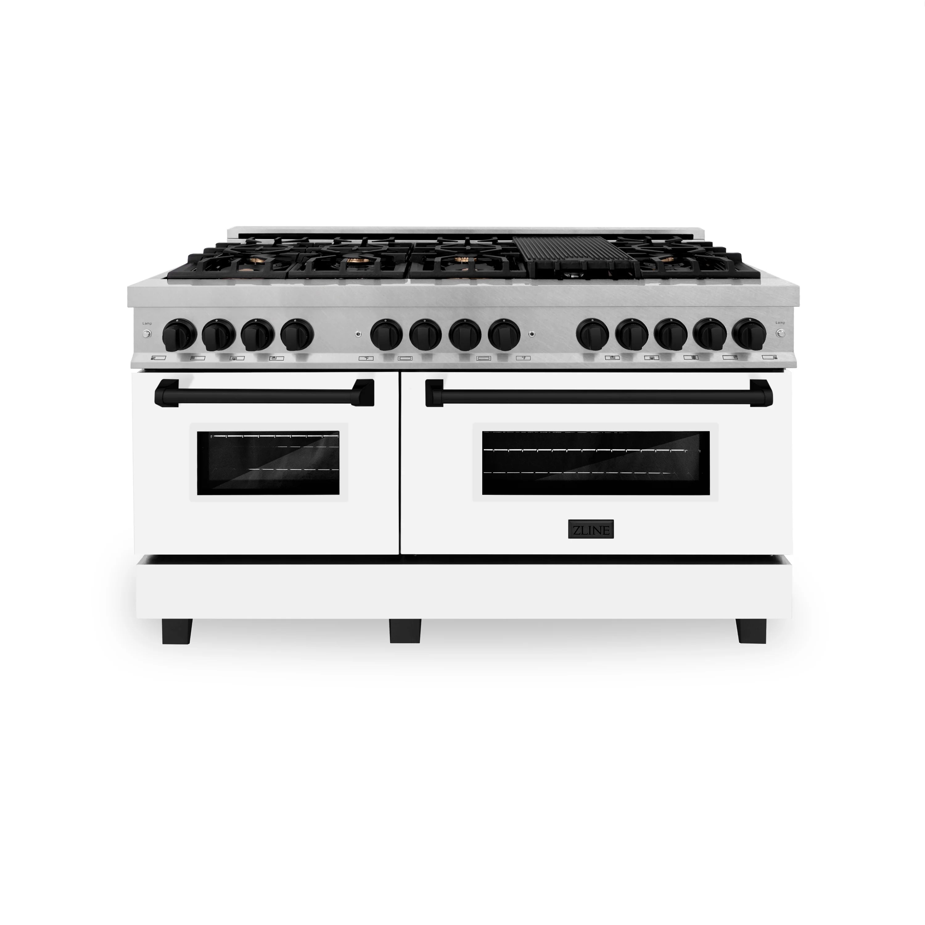 ZLINE Legacy Series Autograph Edition 60-inch Dual Fuel Range with Gas Stove and 7.4 Cu. Ft. Electric Oven in Fingerprint Resistant Satin Stainless Steel with White Matte Door and Matte Black Accents (RASZ-WM-60-MB) image 1