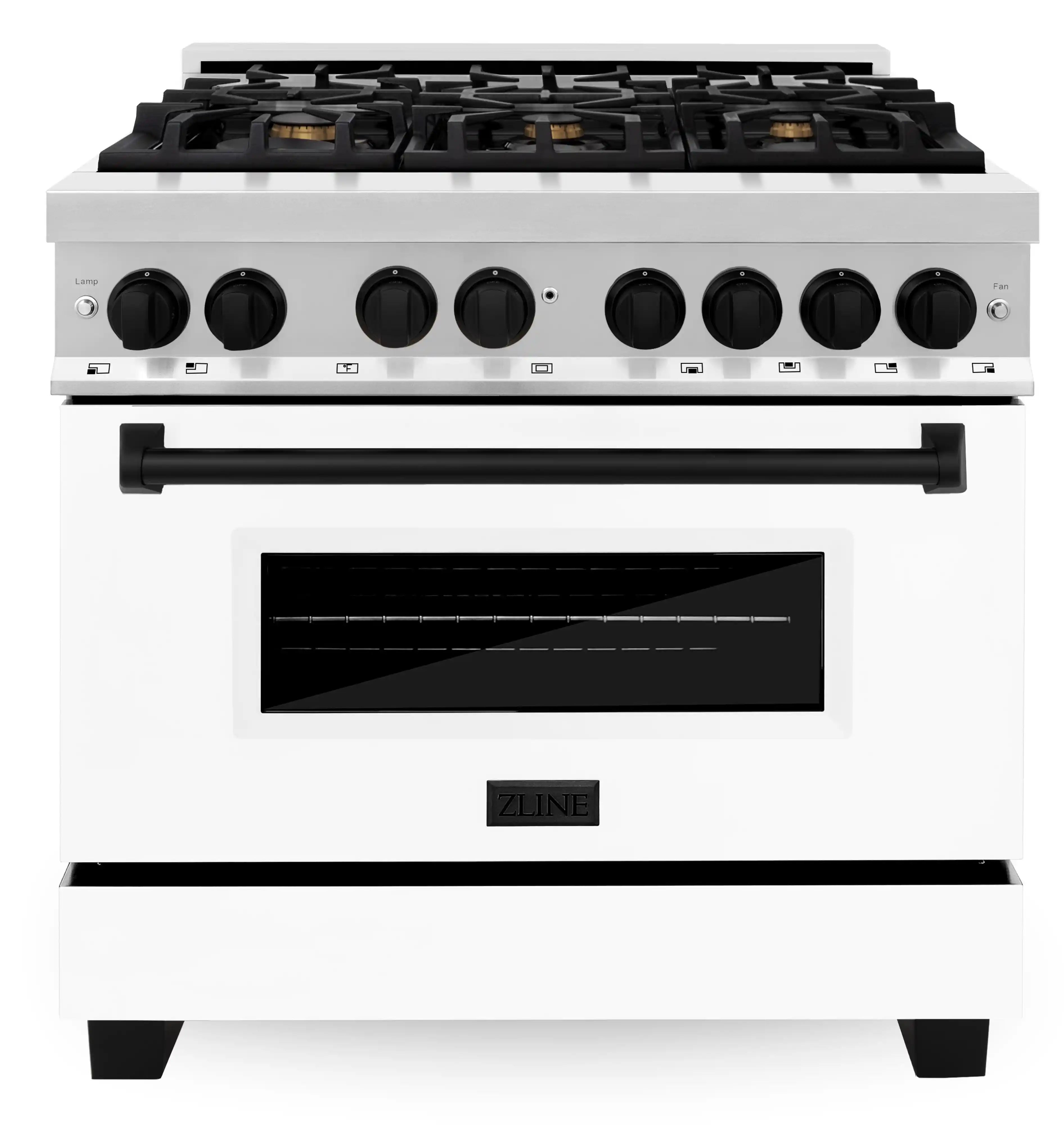 ZLINE Legacy Series Autograph Edition 36-inch Dual Fuel Range with Gas Stove and 4.6 Cu. Ft. Electric Oven in Stainless Steel with White Matte Door and Matte Black Accents (RAZ-WM-36-MB) image 1