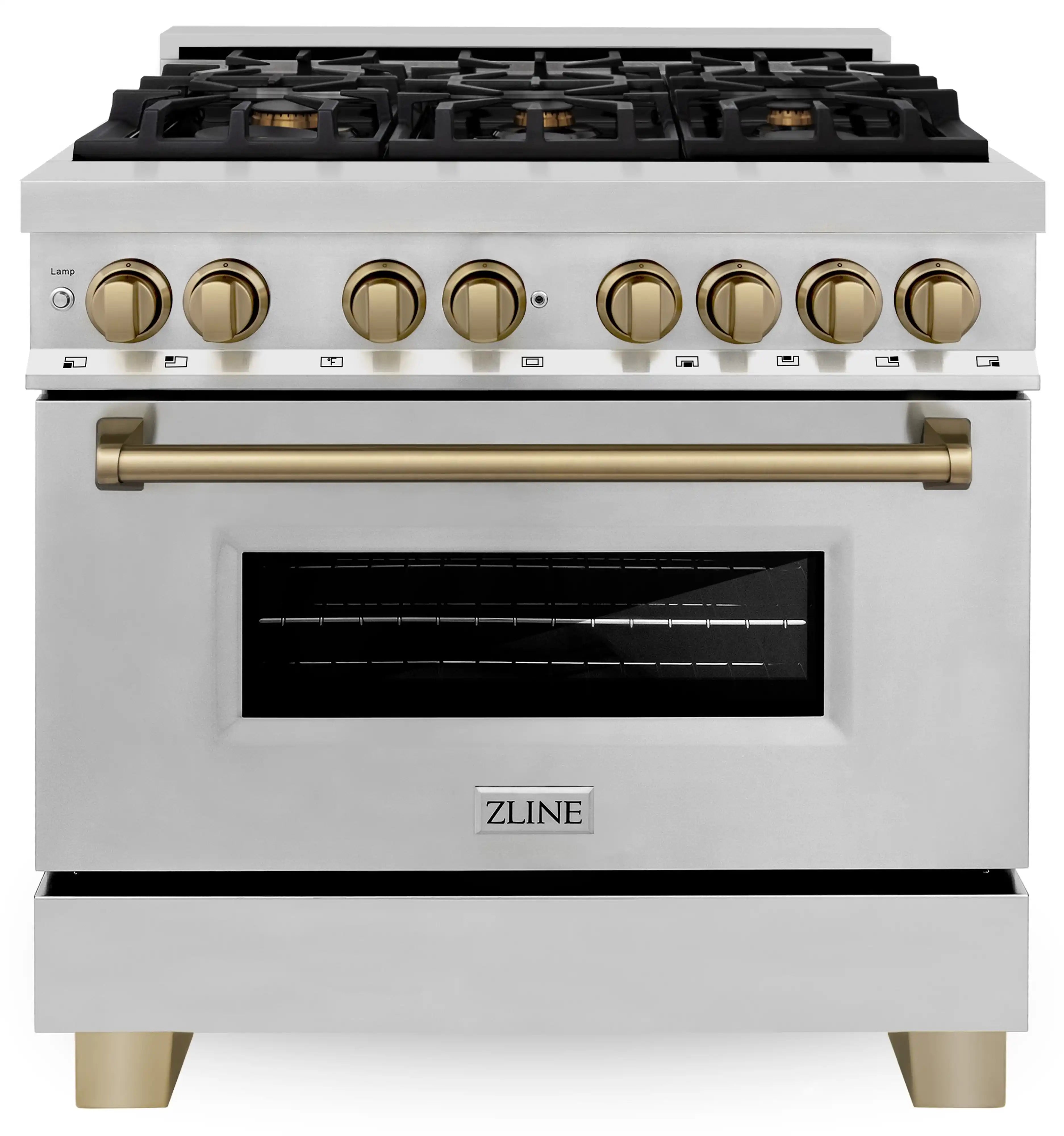 ZLINE Legacy Series Autograph Edition 36-inch Dual Fuel Range with Gas Stove and 4.6 Cu. Ft. Electric Oven in Stainless Steel with Champagne Bronze Accents (RAZ-36-CB) image 1