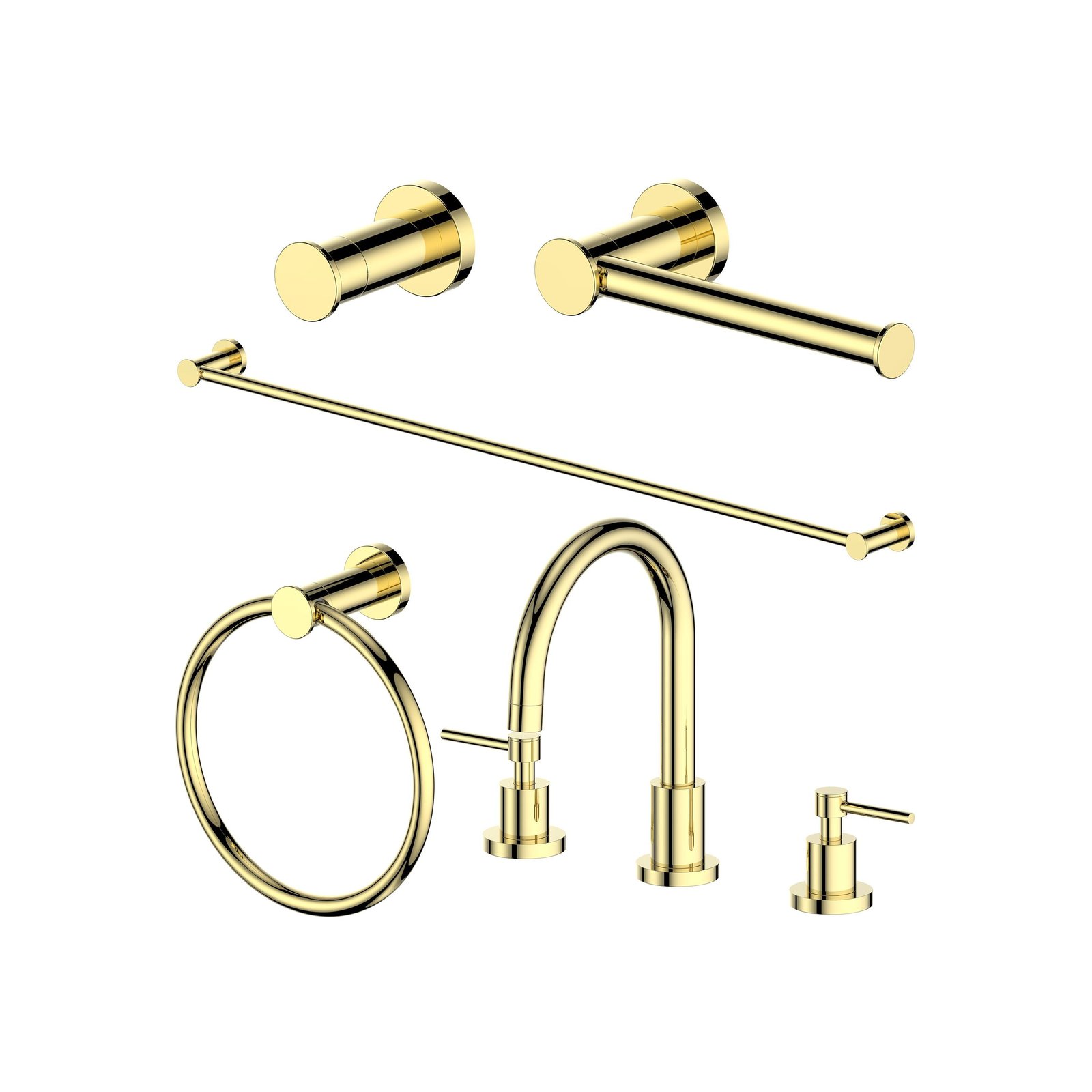ZLINE Emerald Bay Bathroom Package with Faucet, Towel Rail, Hook, Ring and Toilet Paper Holder in Polished Gold (5BP-EMBYACCF-PG) image 1