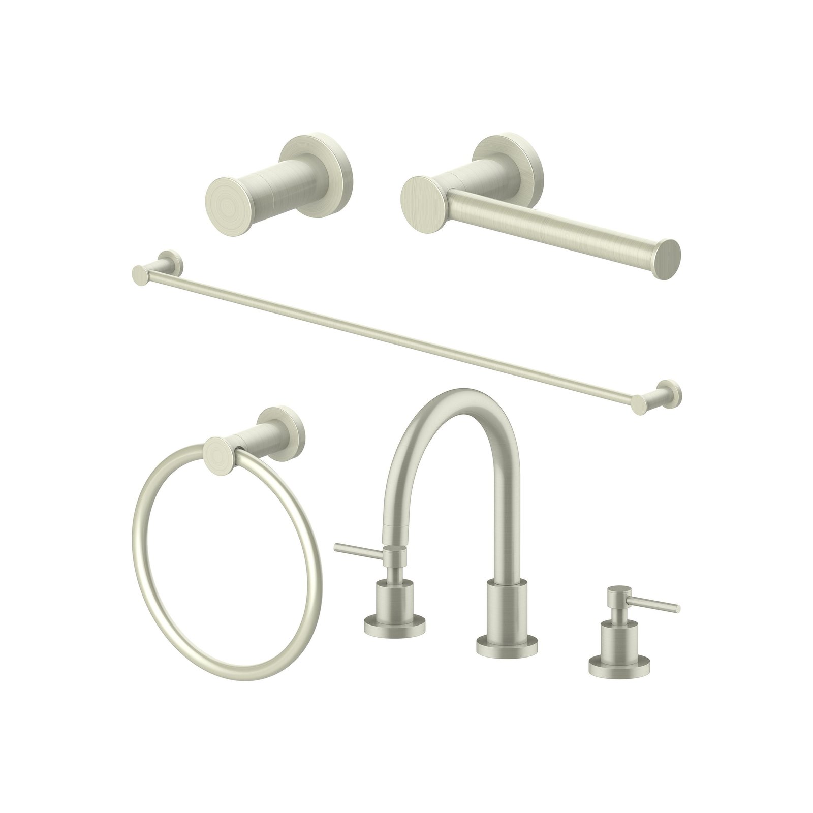 ZLINE Emerald Bay Bathroom Package with Faucet, Towel Rail, Hook, Ring and Toilet Paper Holder in Brushed Nickel (5BP-EMBYACCF-BN) image 1