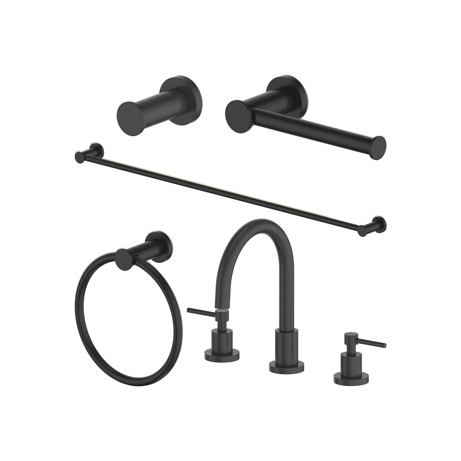 ZLINE Emerald Bay Bathroom Package with Faucet, Towel Rail, Hook, Ring and Toilet Paper Holder in Matte Black (5BP-EMBYACCF-MB) image 1