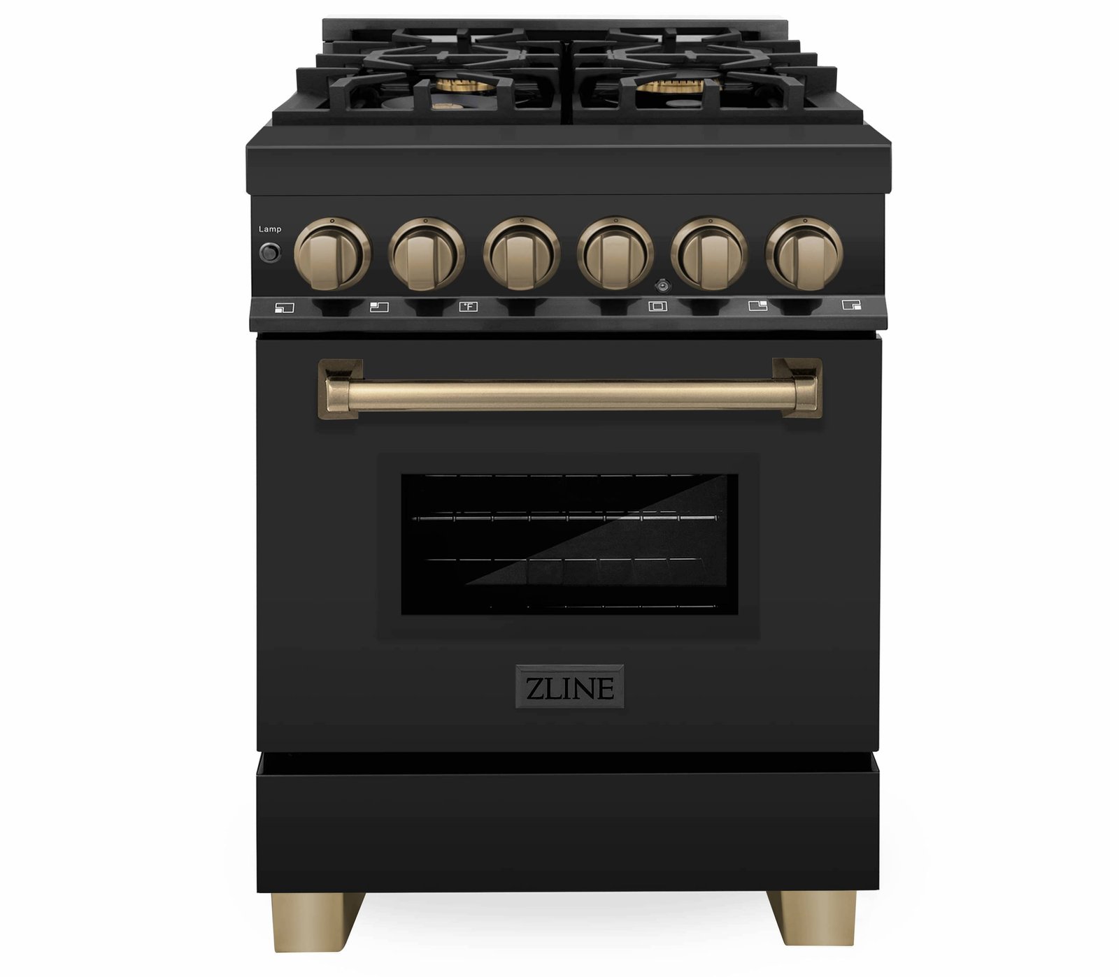 ZLINE Legacy Series Autograph Edition 24-inch Dual Fuel Range with Gas Stove and 2.8 Cu. Ft. Electric Oven in Black Stainless Steel with Champagne Bronze Accents (RABZ-24-CB) image 1