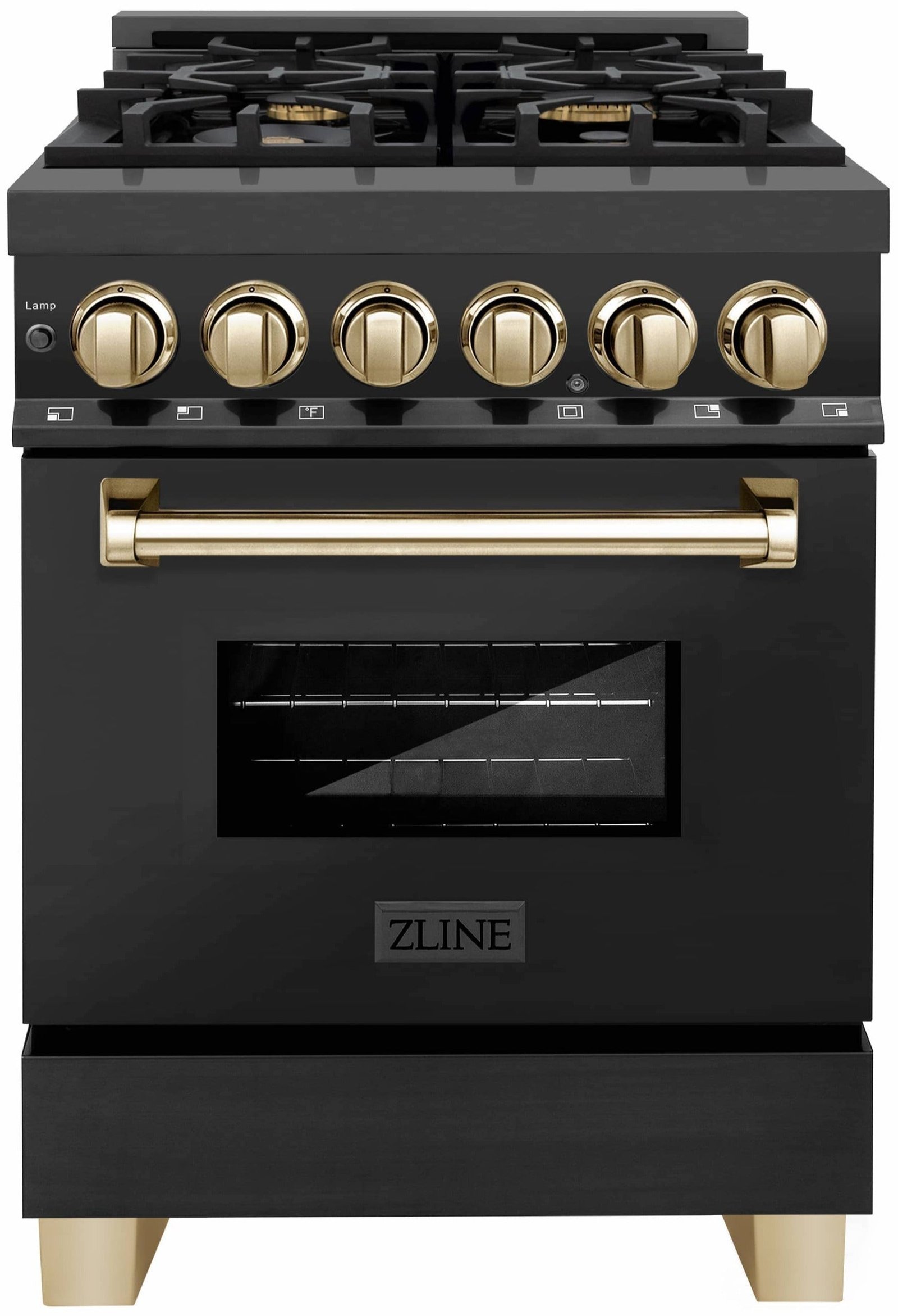 ZLINE Legacy Series Autograph Edition 24-inch Dual Fuel Range with Gas Stove and 2.8 Cu. Ft. Electric Oven in Black Stainless Steel with Gold Trim (RABZ-24-G) image 1