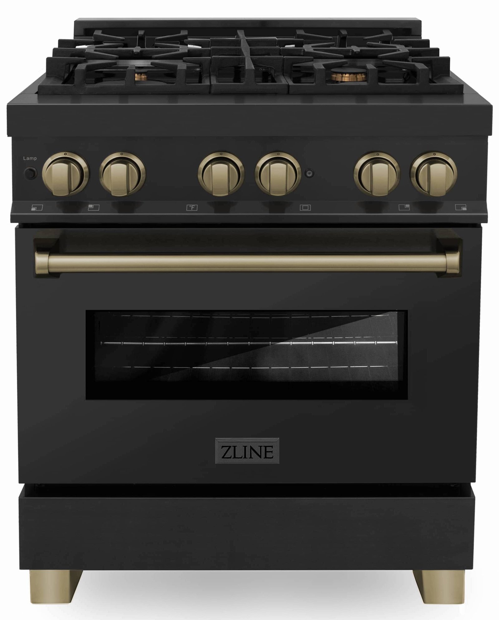 ZLINE Legacy Series Autograph Edition 30-inch Dual Fuel Range with Gas Stove and 4.0 Cu. Ft. Electric Oven in Black Stainless Steel with Champagne Bronze Accents (RABZ-30-CB) image 1