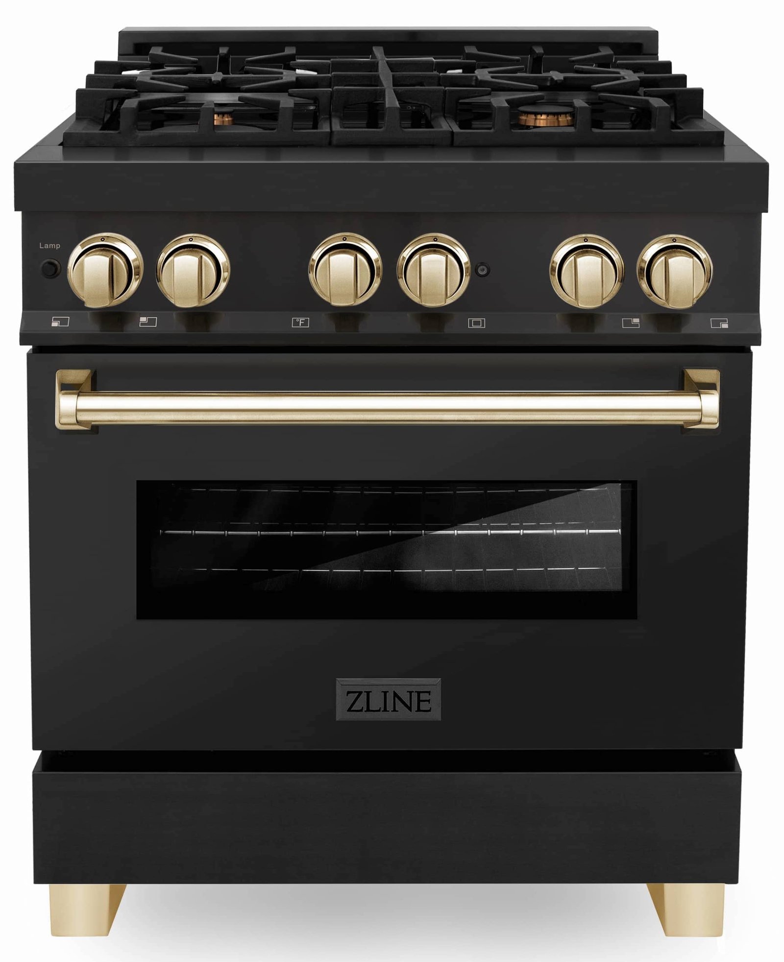ZLINE Legacy Series Autograph Edition 30-inch Dual Fuel Range with Gas Stove and 4.0 Cu. Ft. Electric Oven in Black Stainless Steel with Gold Accents (RABZ-30-G) image 1