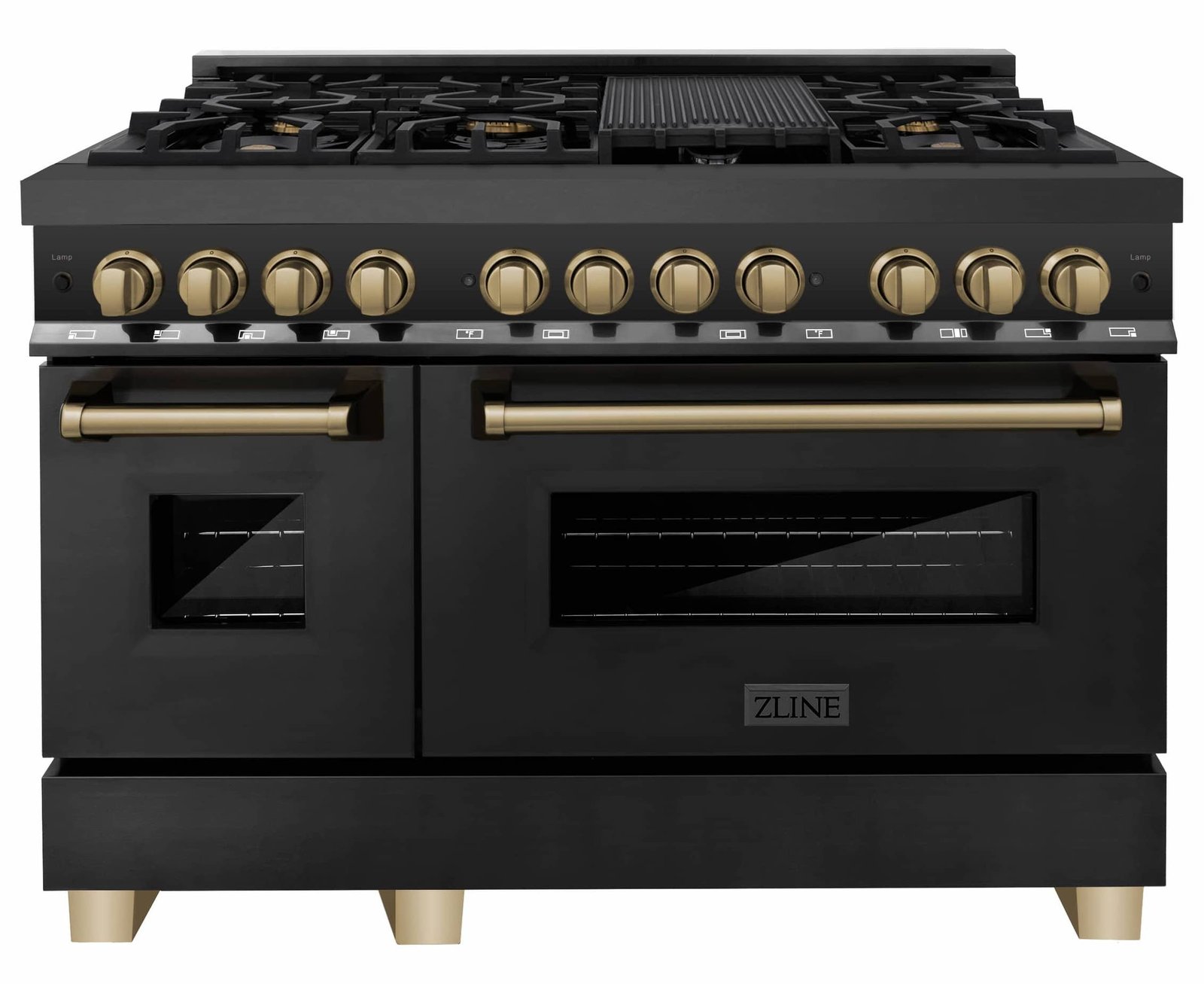 ZLINE Legacy Series Autograph Edition 48-inch Dual Fuel Range with 7 Gas Burner Stove and 6.0 Cu. Ft. Electric Oven in Black Stainless Steel Champagne Bronze Accents (RABZ-48-CB) image 1