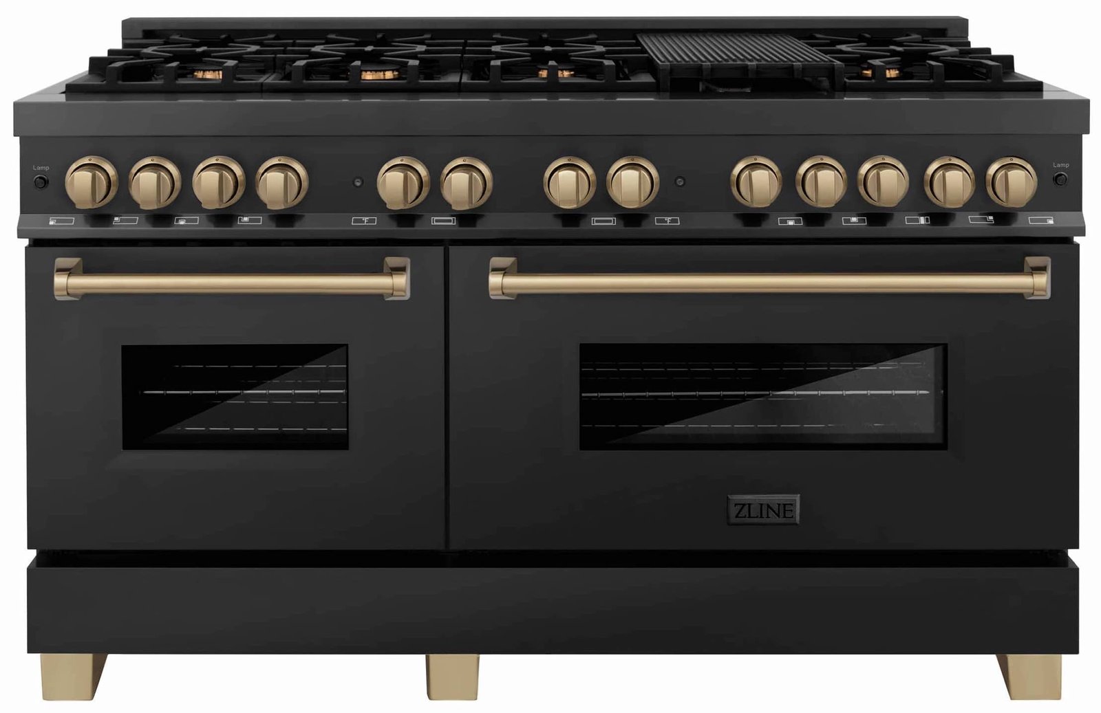 ZLINE Legacy Series Autograph Edition 60-inch Dual Fuel Range with Gas Stove and 7.4 Cu. Ft. Electric Oven in Black Stainless Steel with Champagne Bronze Accents (RABZ-60-CB) image 1