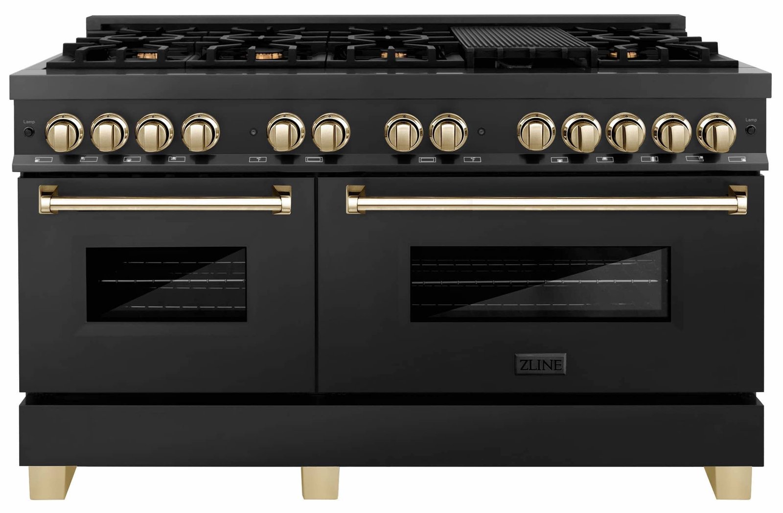 ZLINE Legacy Series Autograph Edition 60-inch Dual Fuel Range with Gas Stove and 7.4 Cu. Ft. Electric Oven in Black Stainless Steel with Gold Accents (RABZ-60-G) image 1