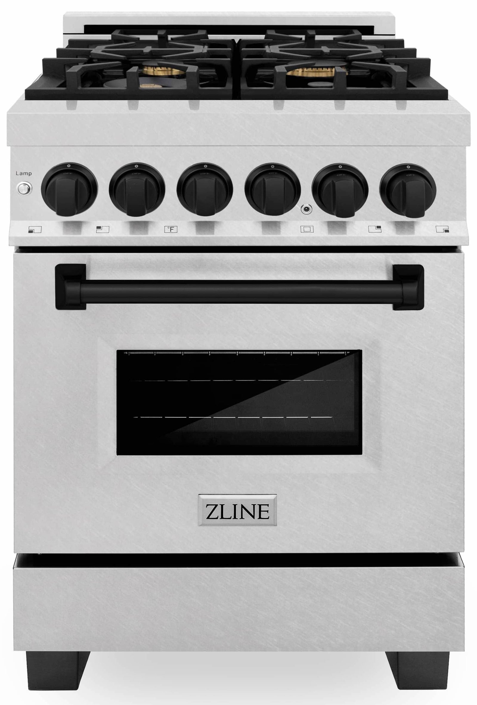 ZLINE Legacy Series Autograph Edition 24-inch Dual Fuel Range with Gas Stove and 2.8 Cu. Ft. Electric Oven in Fingerprint Resistant Satin Stainless Steel with Matte Black Accents (RASZ-SN-24-MB) image 1