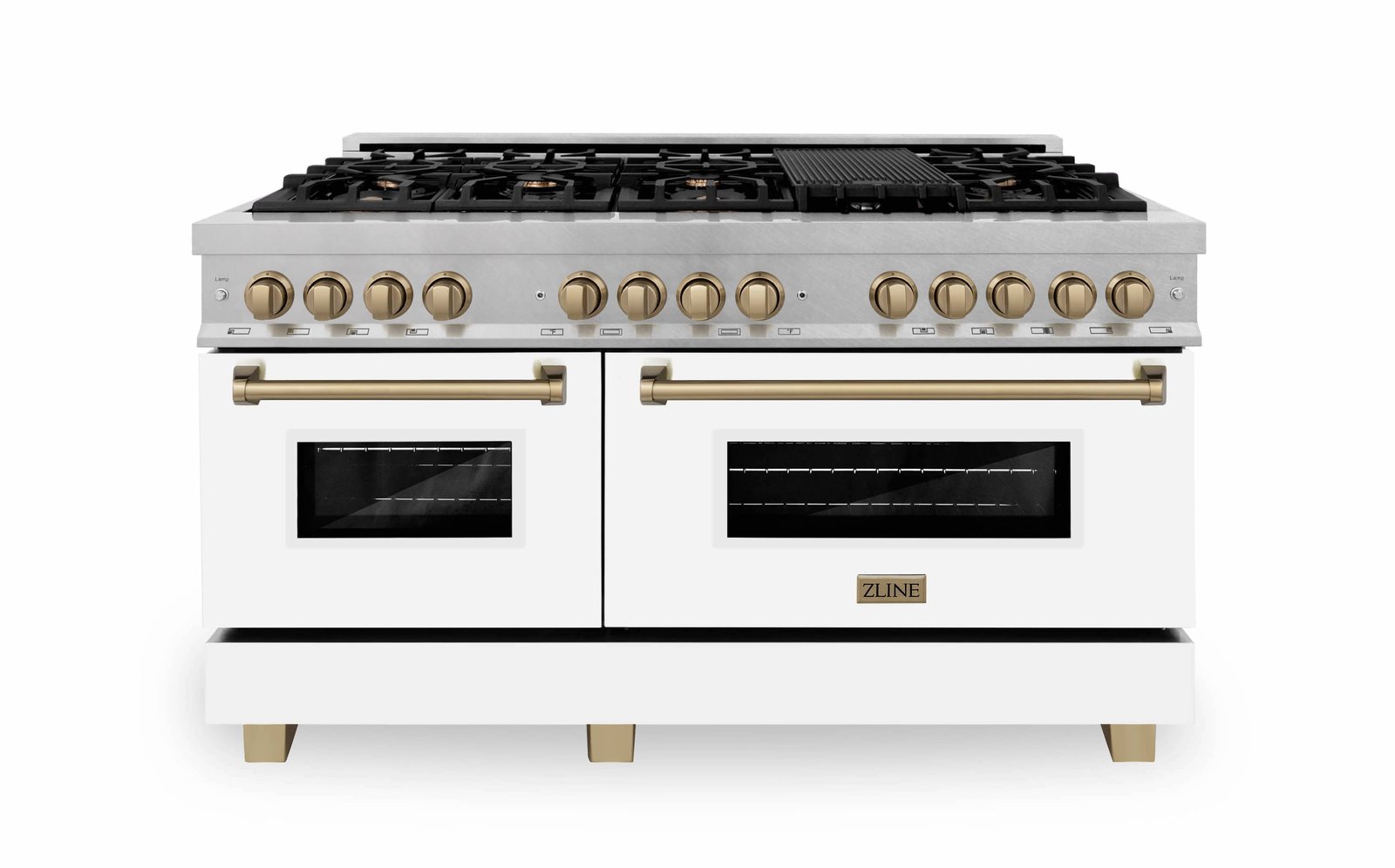 ZLINE Legacy Series Autograph Edition 60-inch Dual Fuel Range with Gas Stove and 7.4 Cu. Ft. Electric Oven in Fingerprint Resistant Satin Stainless Steel with White Matte Door and Bronze Accents (RASZ-WM-60-CB) image 1