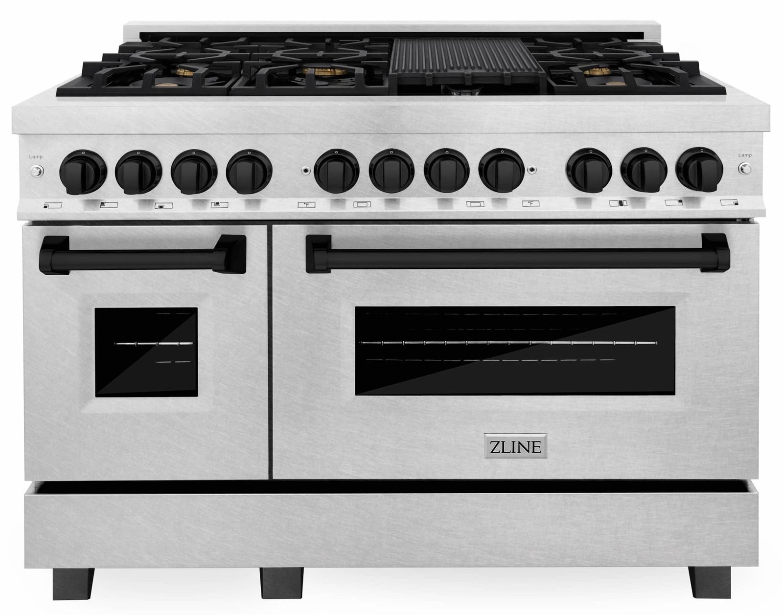 ZLINE Legacy Series Autograph Edition 48-inch Dual Fuel Range with Gas Stove and 6.0 Cu. Ft. Electric Oven in Fingerprint Resistant Satin Stainless Steel with Black Matte Accents (RASZ-SN-48-MB) image 1