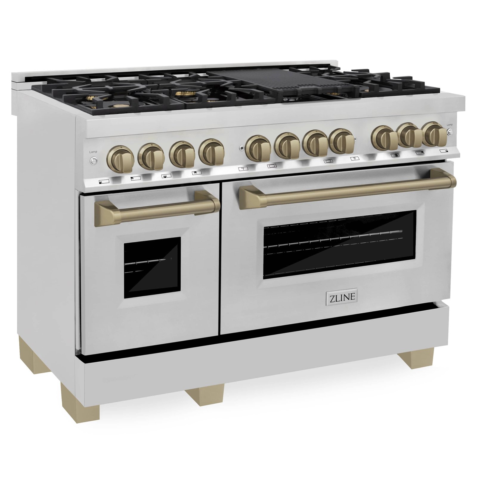 ZLINE Legacy Series Autograph Edition 48-inch Dual Fuel Range with Gas Stove and 6.0 Cu. Ft. Electric Oven in Stainless Steel with Champagne Bronze Accents (RAZ-48-CB) image 1