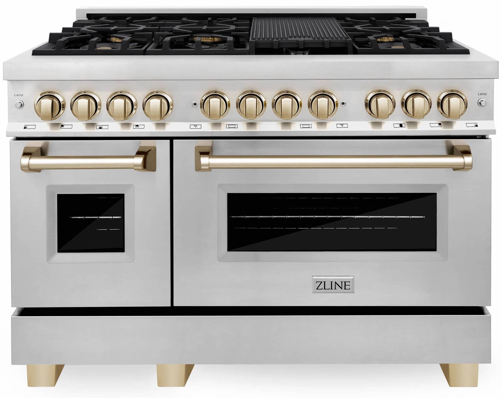ZLINE Legacy Series Autograph Edition 48-inch Dual Fuel Range with Gas Stove and 6.0 Cu. Ft. Electric Oven in Stainless Steel with Gold Accents (RAZ-48-G) image 1