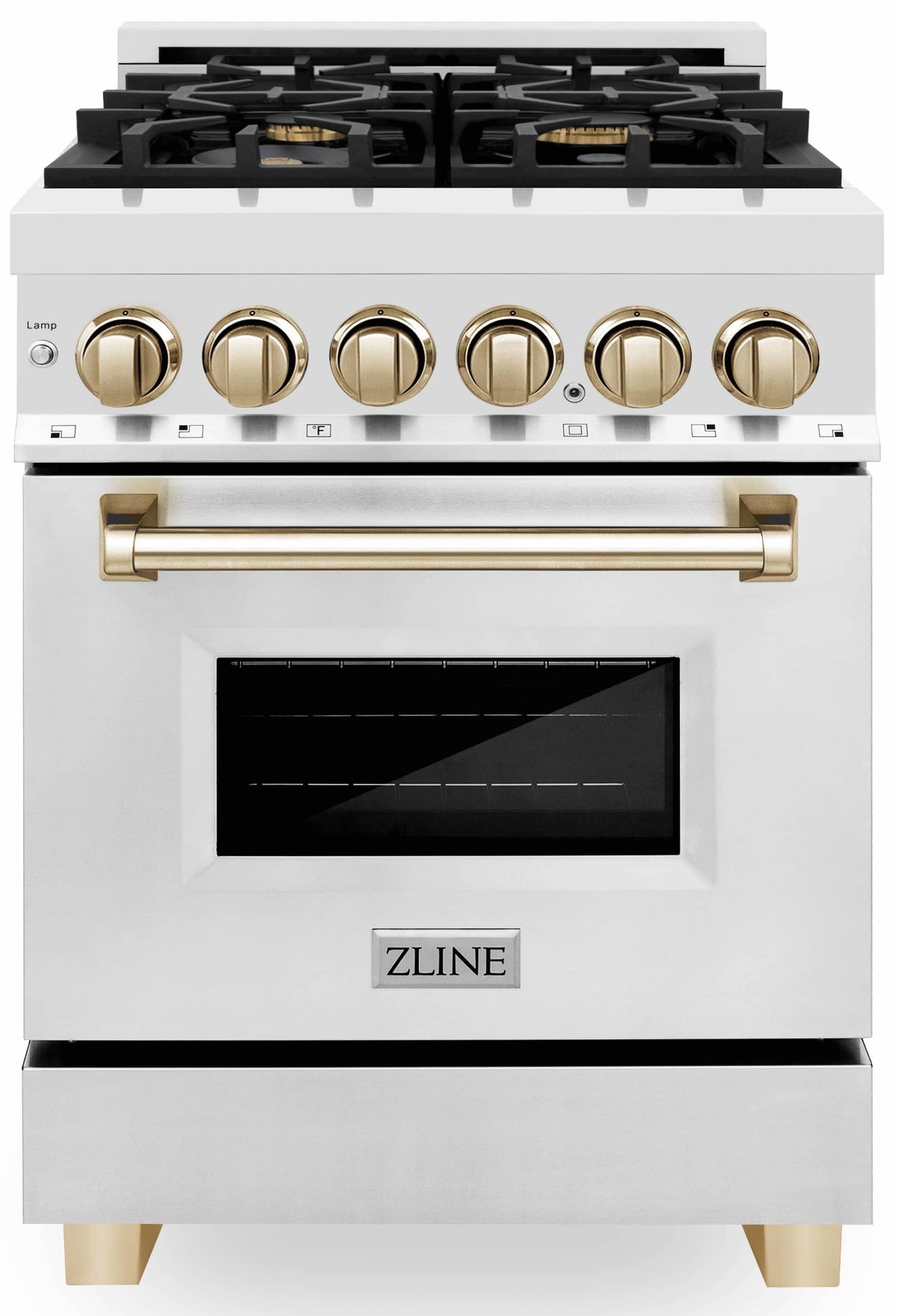 ZLINE Legacy Series Autograph Edition 24-inch Dual Fuel Range with Gas Stove and 2.8 Cu. Ft. Electric Oven in Stainless Steel with Gold Accents (RAZ-24-G) image 1