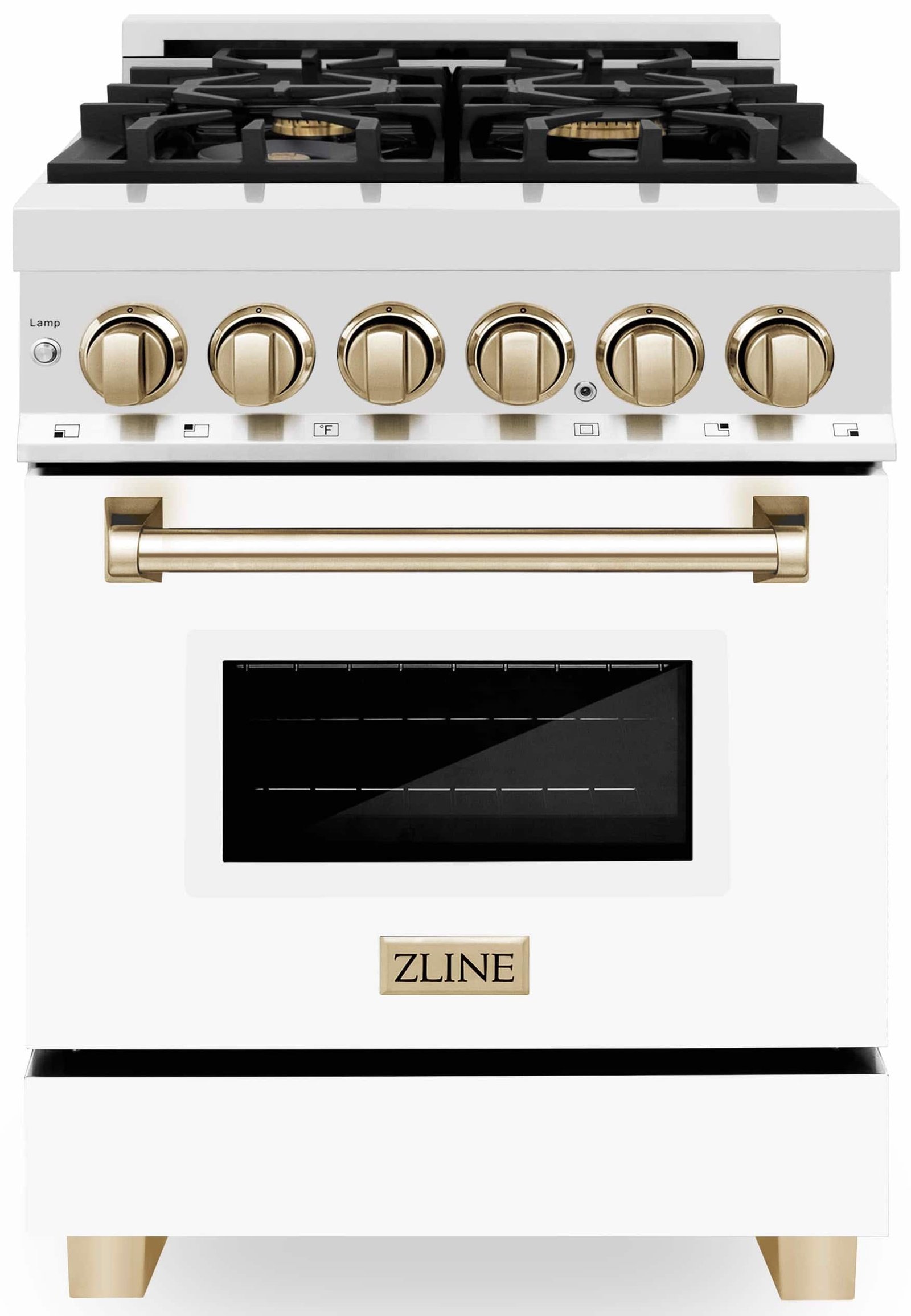 ZLINE Legacy Series Autograph Edition 24-inch Dual Fuel Range with Gas Stove and 2.8 Cu. Ft. Electric Oven in Stainless Steel with White Matte Door and Gold Accents (RAZ-WM-24-G) image 1