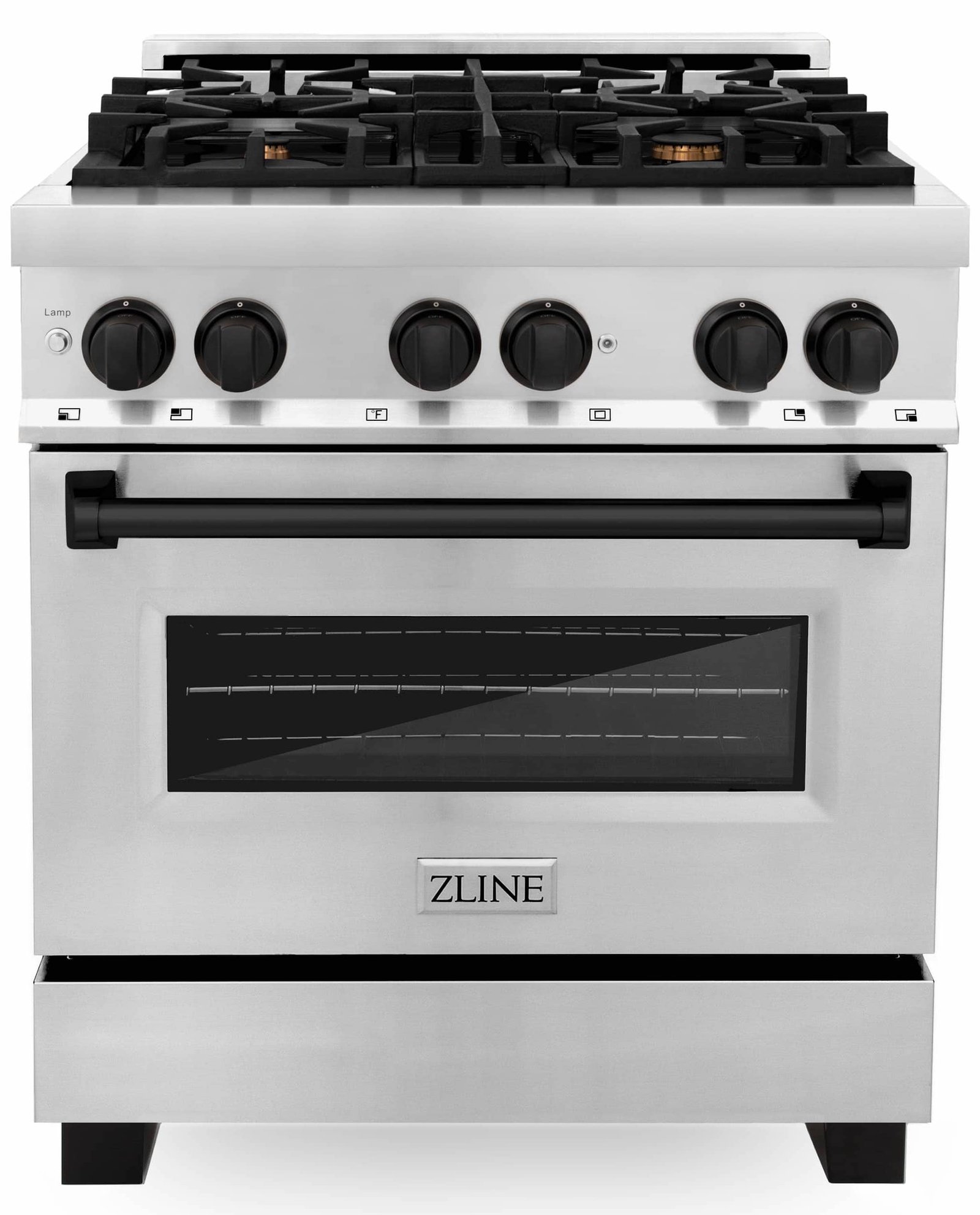 ZLINE Legacy Series Autograph Edition 30-inch Dual Fuel Range with Gas Stove and 4.0 Cu. Ft. Electric Oven in Stainless Steel with Matte Black Accents (RAZ-30-MB) image 1