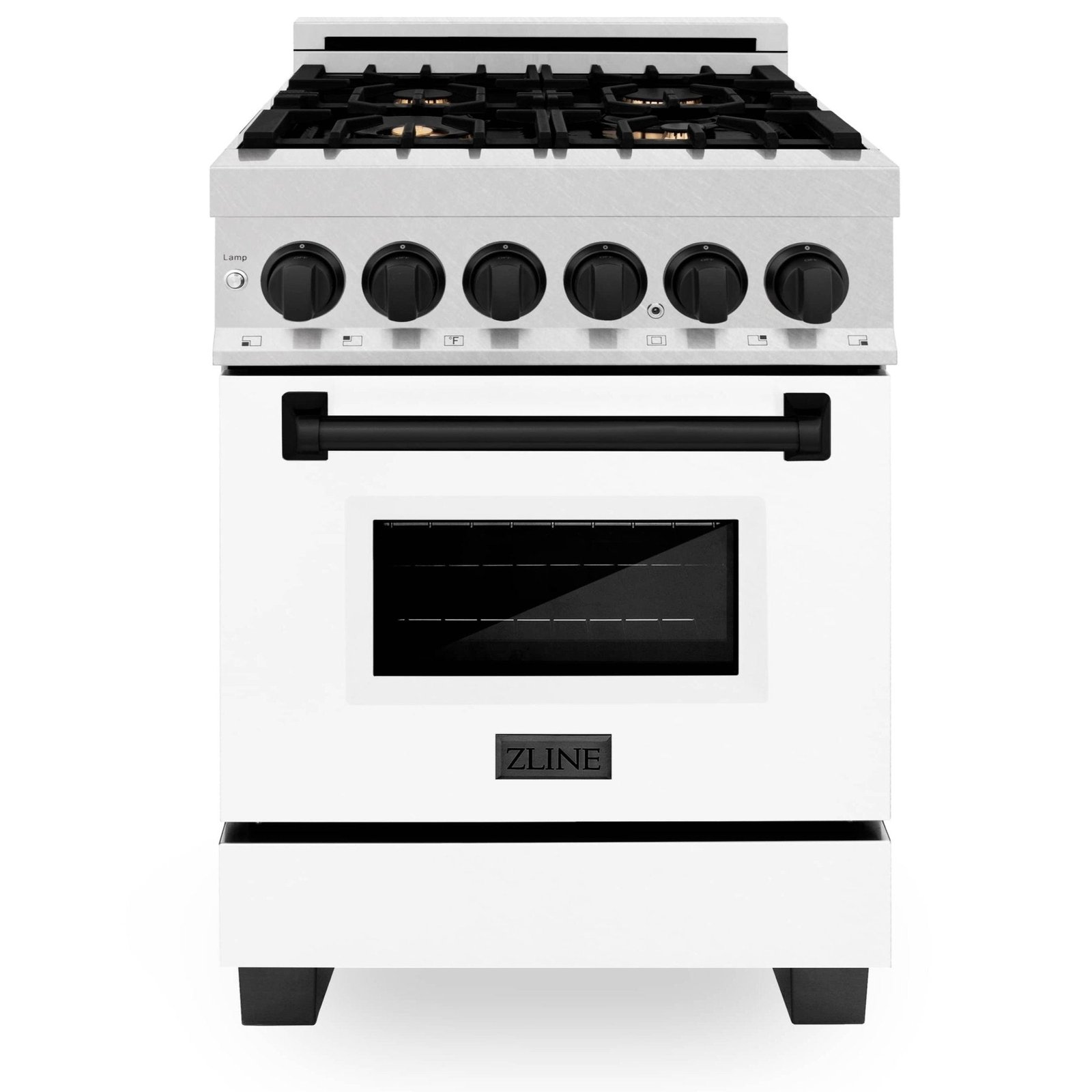 ZLINE Legacy Series Autograph Edition 24-inch Dual Fuel Range with Gas Stove and 2.8 Cu. Ft. Electric Oven in Fingerprint Resistant Satin Stainless Steel with White Matte Door and Matte Black Accents (RASZ-WM-24-MB) image 1