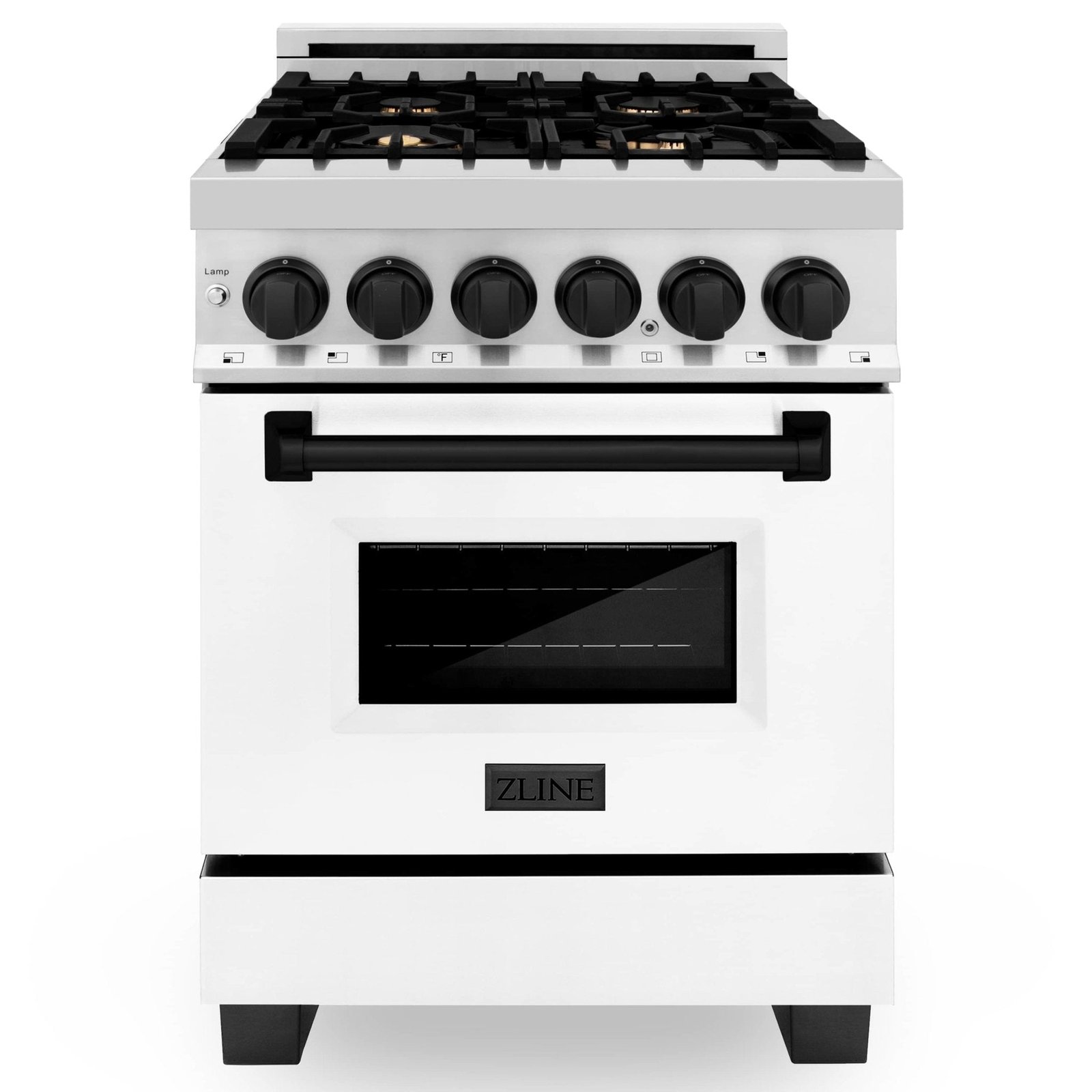 ZLINE Legacy Series Autograph Edition 24-inch Dual Fuel Range with Gas Stove and 2.8 Cu. Ft. Electric Oven in Stainless Steel with White Matte Door and Matte Black Accents (RAZ-WM-24-MB) image 1