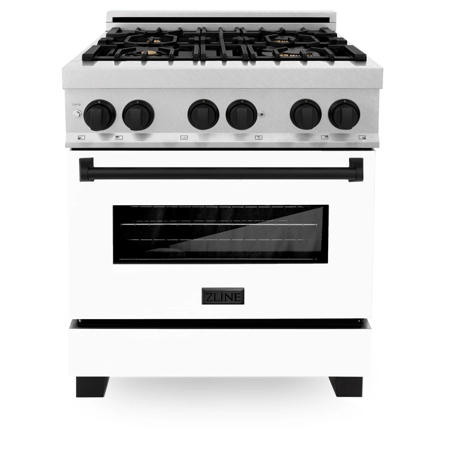 ZLINE Legacy Series Autograph Edition 30-inch Dual Fuel Range with Gas Stove and 4.0 Cu. Ft. Electric Oven in Fingerprint Resistant Satin Stainless Steel with White Matte Door and Matte Black Accents (RASZ-WM-30-MB) image 1