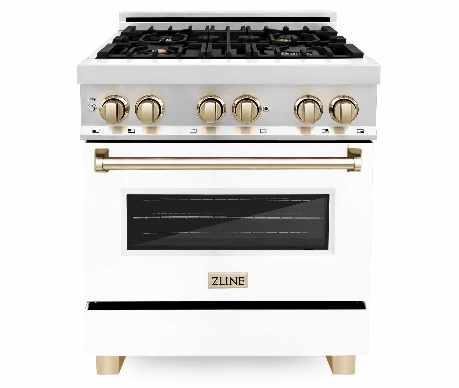 ZLINE Legacy Series Autograph Edition 30-inch Dual Fuel Range with Gas Stove and 4.0 Cu. Ft. Electric Oven in Stainless Steel with White Matte Door and Gold Accents (RAZ-WM-30-G) image 1