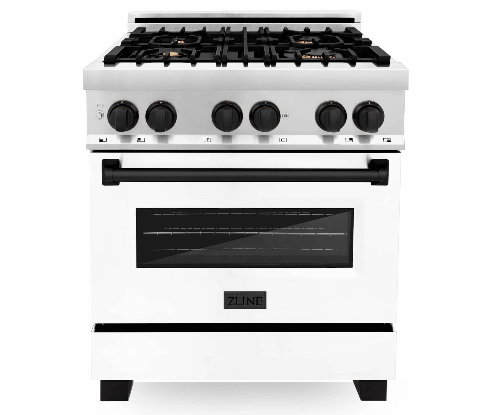 ZLINE Legacy Series Autograph Edition 30-inch Dual Fuel Range with Gas Stove and 4.0 Cu. Ft. Electric Oven in Stainless Steel with White Matte Door and Matte Black Accents (RAZ-WM-30-MB) image 1