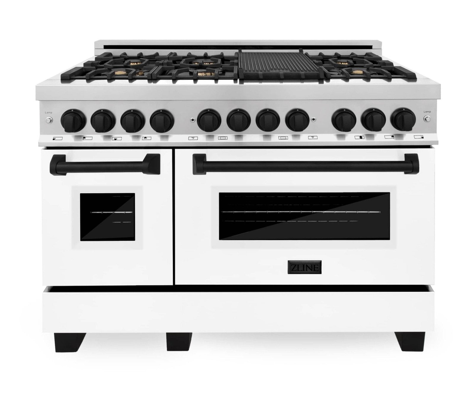 ZLINE Legacy Series Autograph Edition 48-inch Dual Fuel Range with Gas Stove and 6.0 Cu. Ft. Electric Oven in Stainless Steel with White Matte Door and Matte Black Accents (RAZ-WM-48-MB) image 1