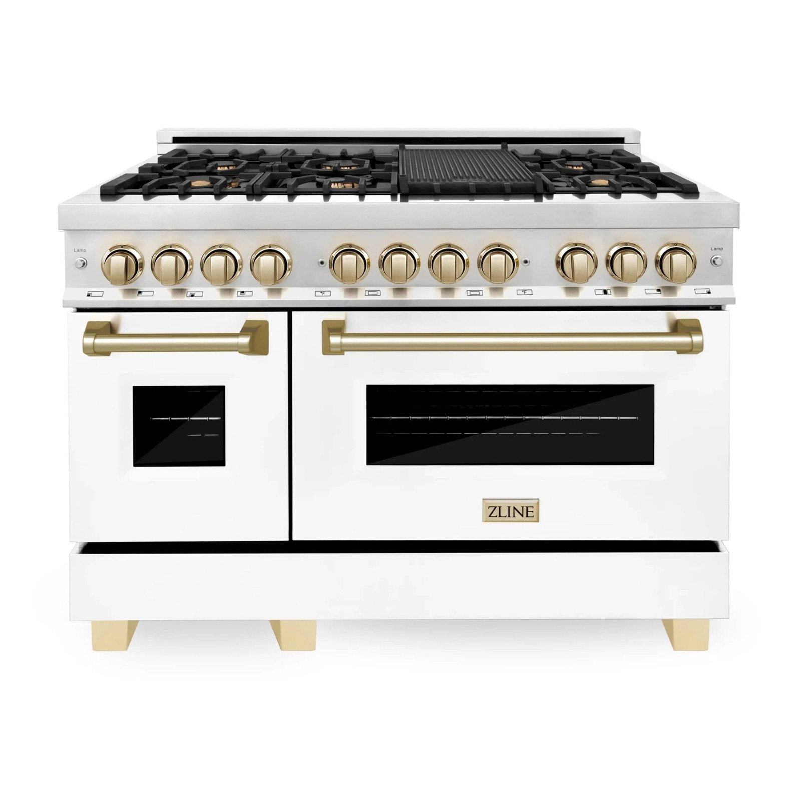 ZLINE Legacy Series Autograph Edition 48-inch Dual Fuel Range with Gas Stove and 6.0 Cu. Ft. Electric Oven in Stainless Steel with White Matte Doors and Gold Accents (RAZ-WM-48-G) image 1