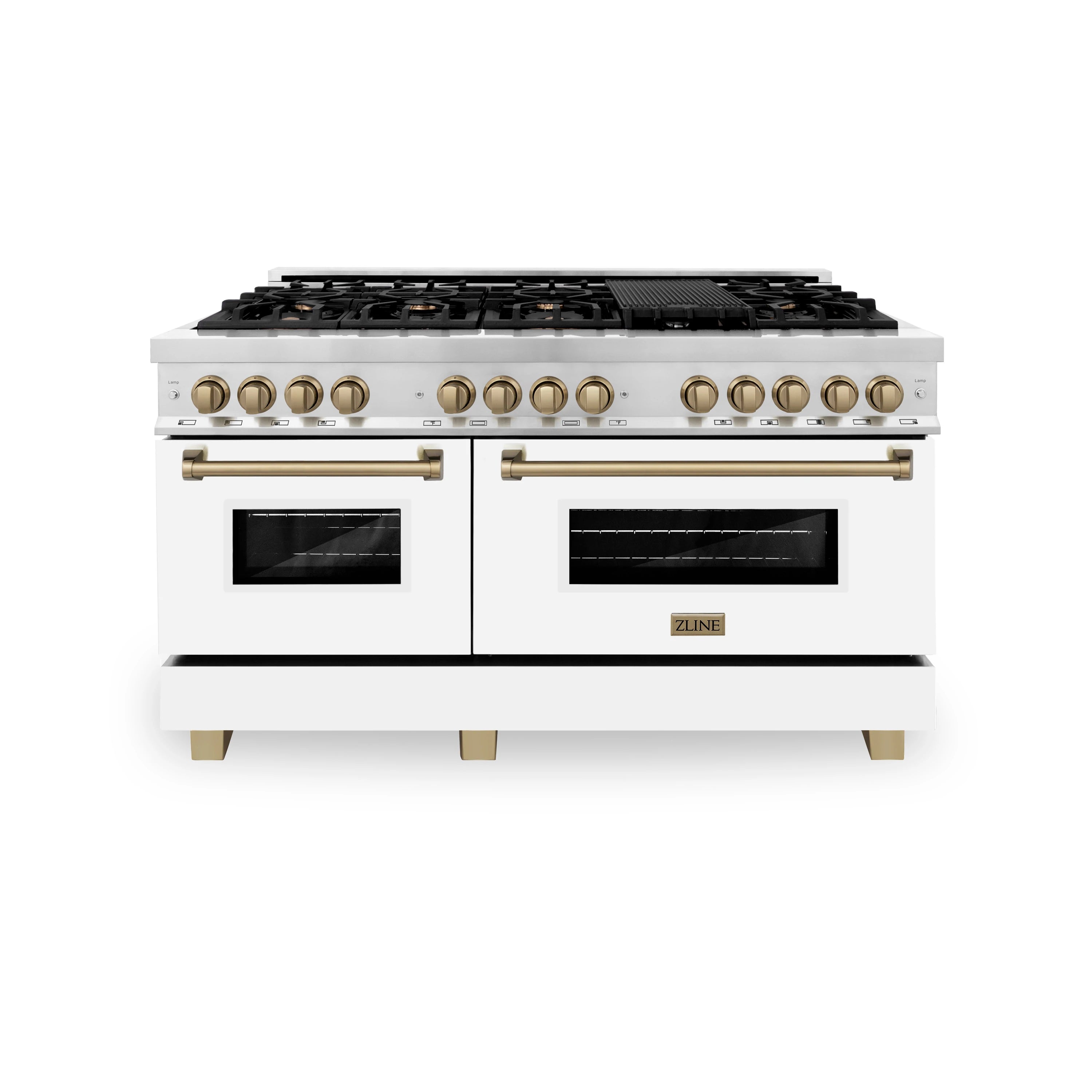 ZLINE Legacy Series Autograph Edition 60-inch Dual Fuel Range with Gas Stove and 7.4 Cu. Ft. Electric Oven in Stainless Steel with White Door and Bronze Accents (RAZ-WM-60-CB) image 1
