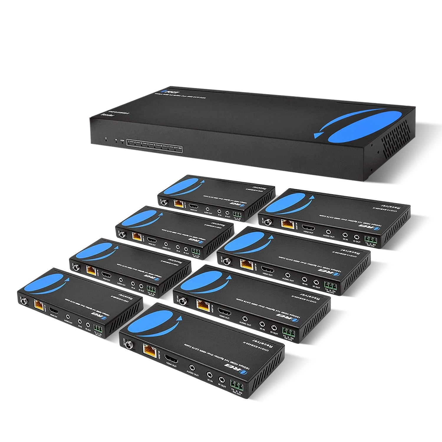 4K 1x8 HDMI Extender Splitter over CAT 6 up to 400 feet with PoC, one-way IR control, EDID management (UHD18-EXB400-K) image 1