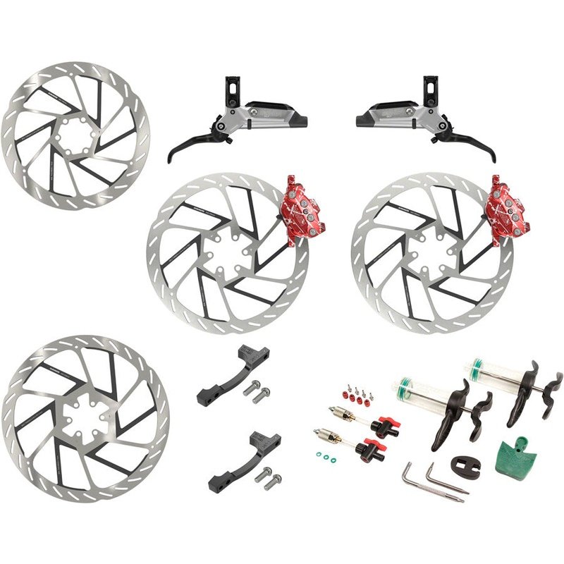 SRAM Maven Ultimate Stealth Expert Disc Brake Kit - Front/Rear Levers, Front/Rear Red Splash Calipers, Adapters, 4 Rotors, Bleed Kit image 1