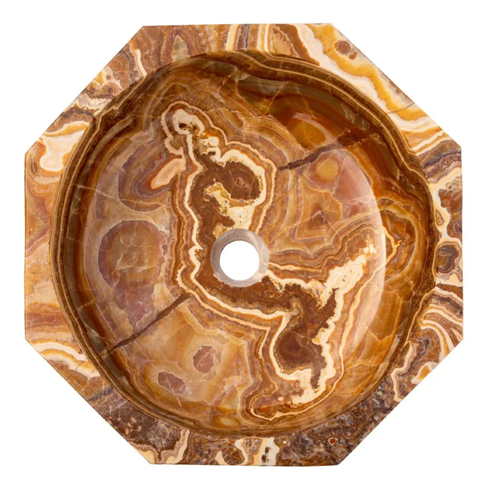 Brown Onyx Translucent Octagon Natural Stone Above Vanity Bathroom Sink Polished (D)16" (H)5" image 2