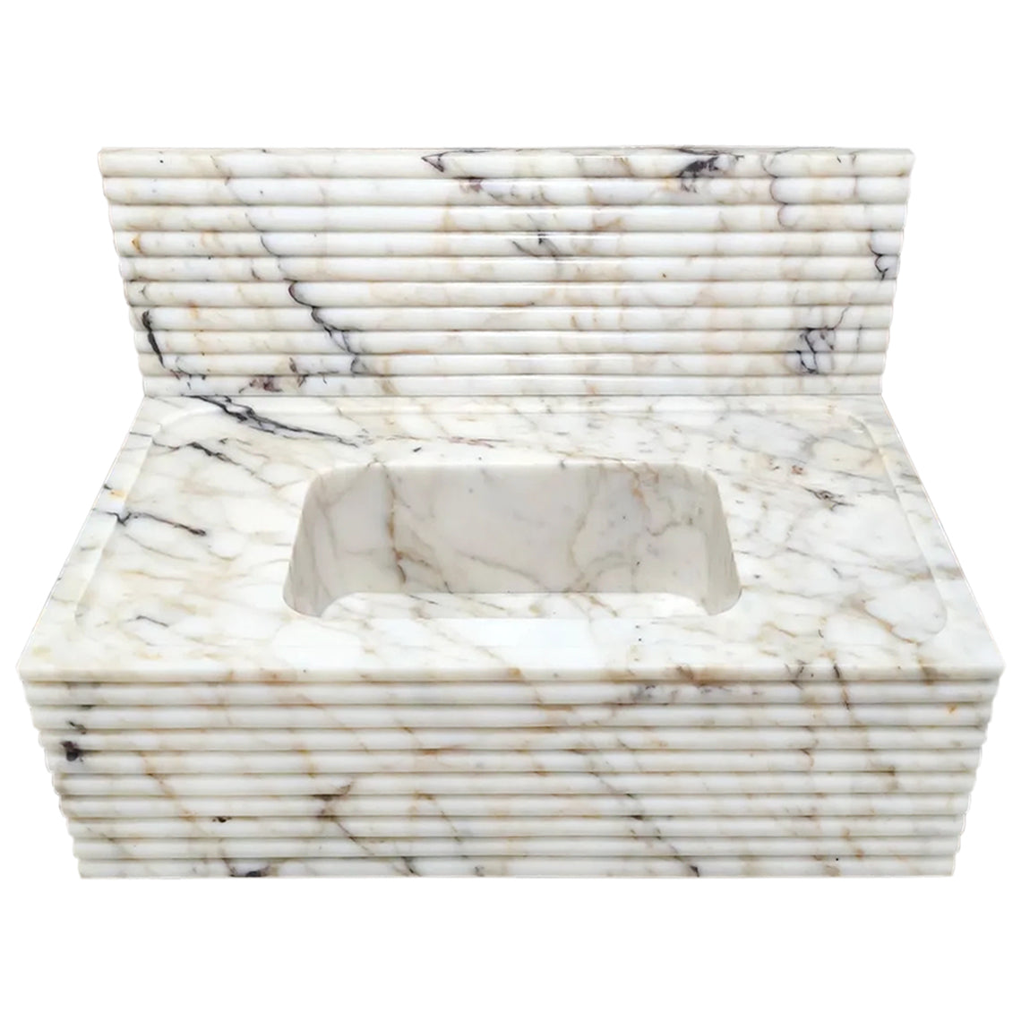 Calacatta Viola Gold Marble Wall-mount Bathroom Sink Horizontal Fluted image 1