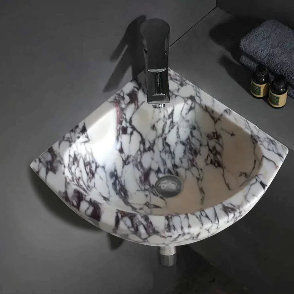 Calacatta Viola Marble Wall-mount Bathroom Corner Vanity Sink (W)12" (L)12" (H)6" image 2
