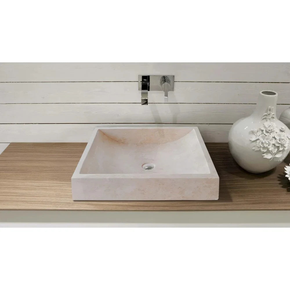 Cappuccino Beige Marble Rectangular Above Vanity Bathroom Sink (W)18" (L)21.5" (H)5" image 3