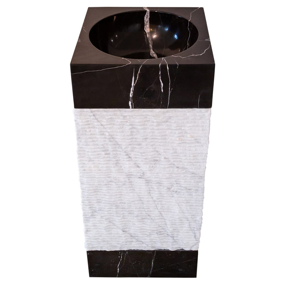 Natural Stone 3 piece Marble Pedestal Stand-alone Sink Toros Black-Carrara White image 1