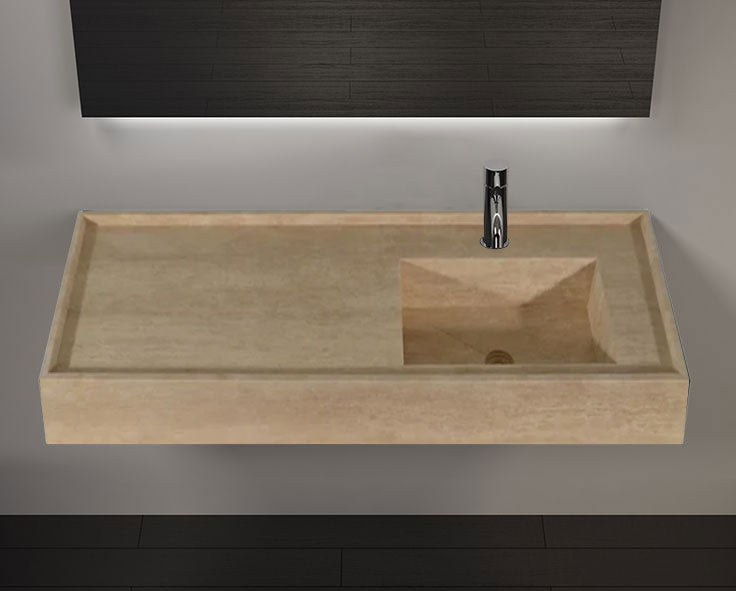 Troia Beige Travertine Rectangular Wall-mount Bathroom Sink (W)20