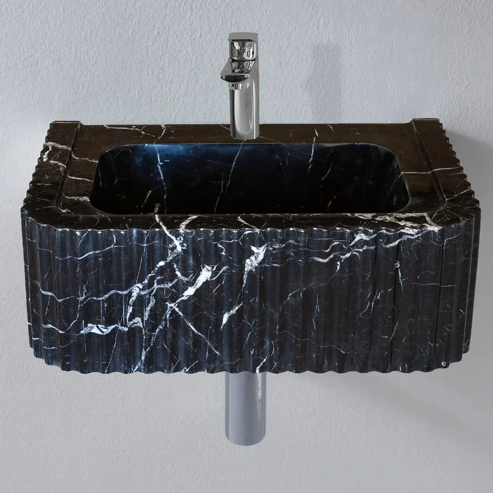Toros Black Marble Rectangular Wall-mount Bathroom Sink Polished (W)12