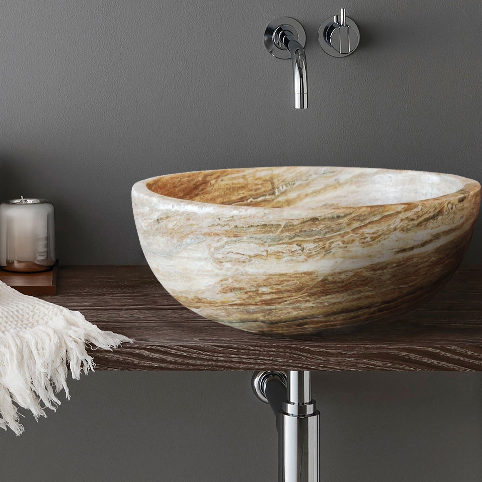 Traonyx Natural Stone Above Vanity Bathroom Sink Honed (D)16