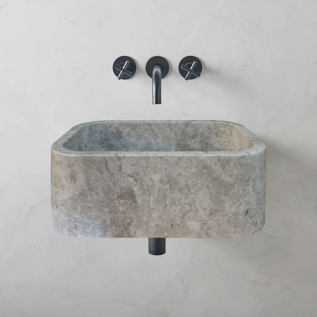 Tundra Gray Marble Rectangular Wall-mount Bathroom Sink (W)12