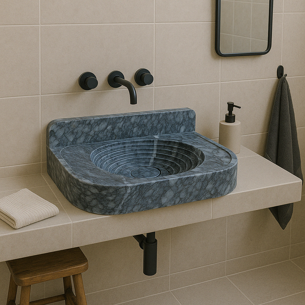 Bursa Gray Marble Wall-Mount Bathroom Sink with 6