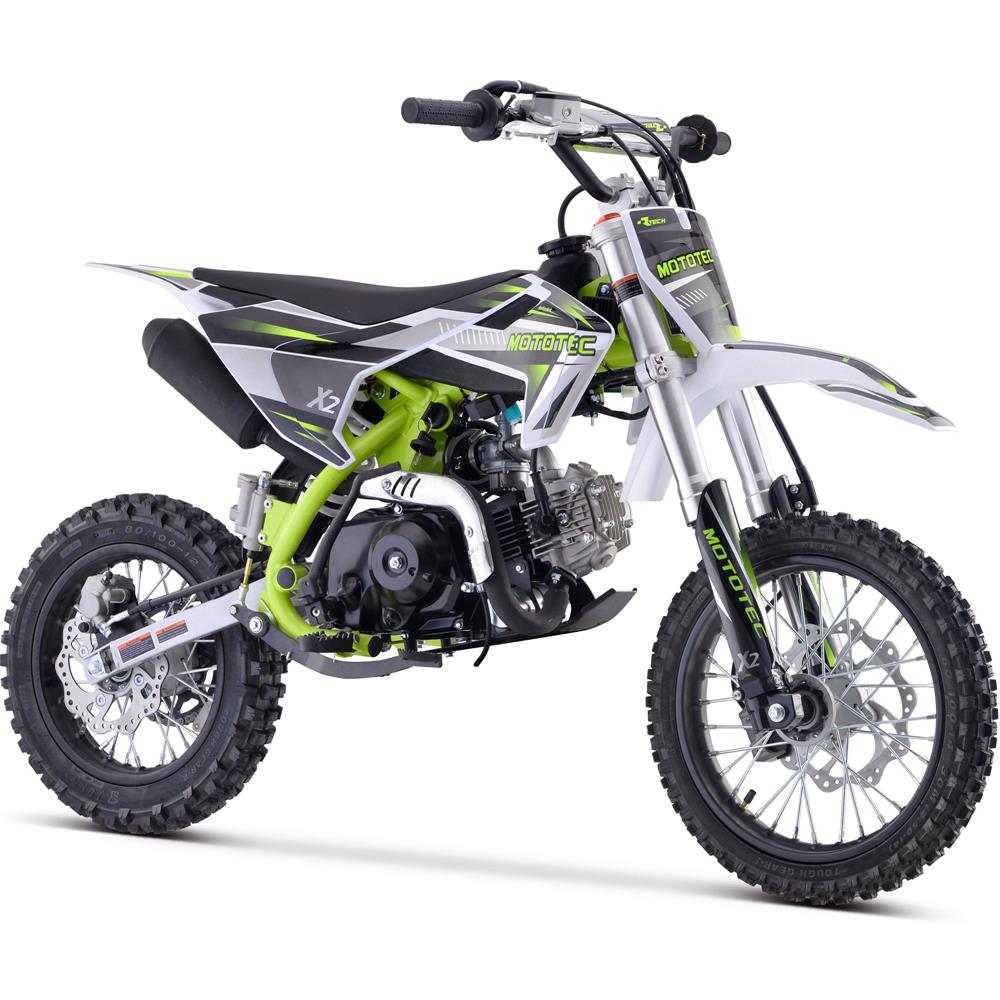 MotoTec X2 110cc 4-Stroke Gas Dirt Bike Green image 1