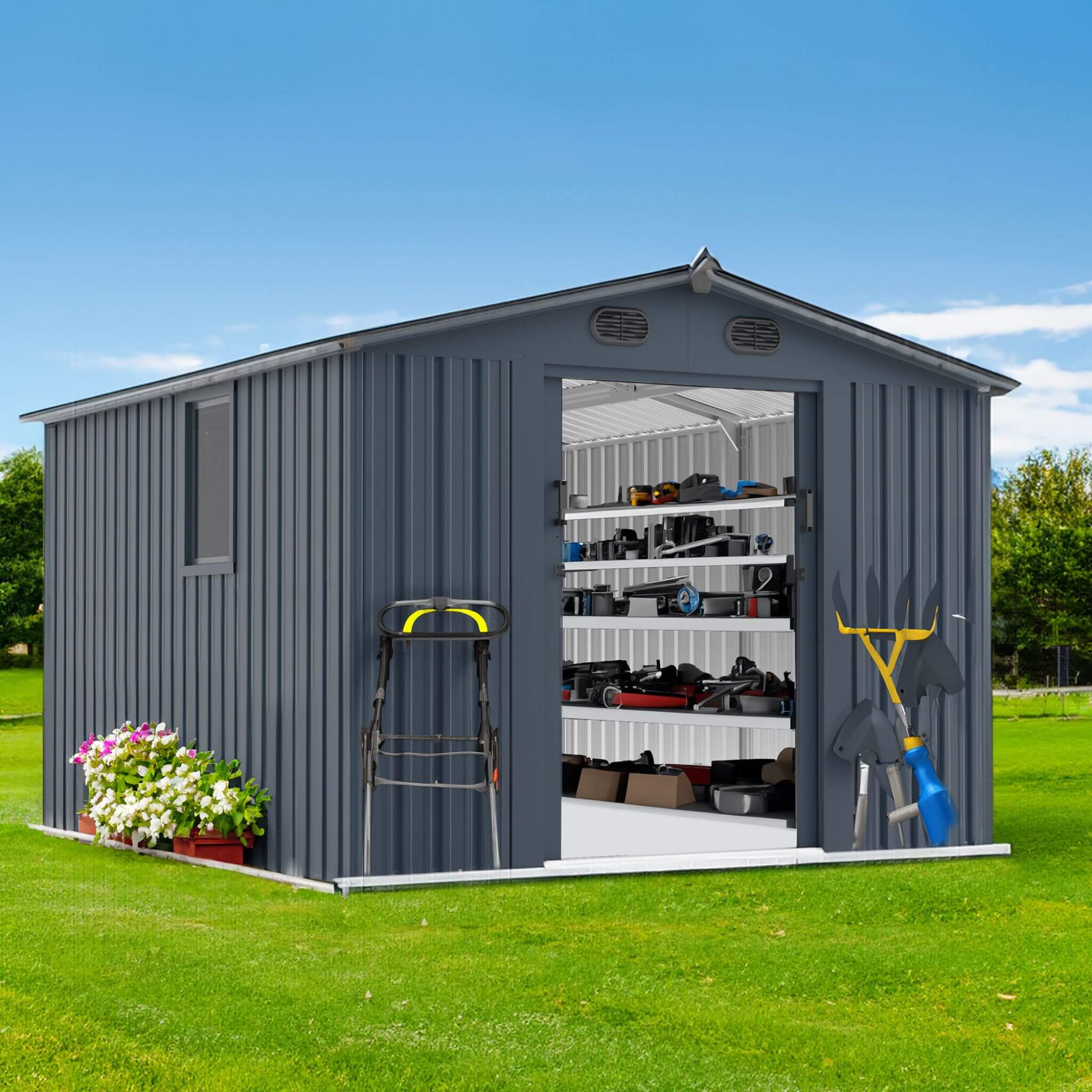 [08x10FT] Large Outdoor Metal Storage Tool Shed With Window And Lockable Doors (SAK32987) image 1