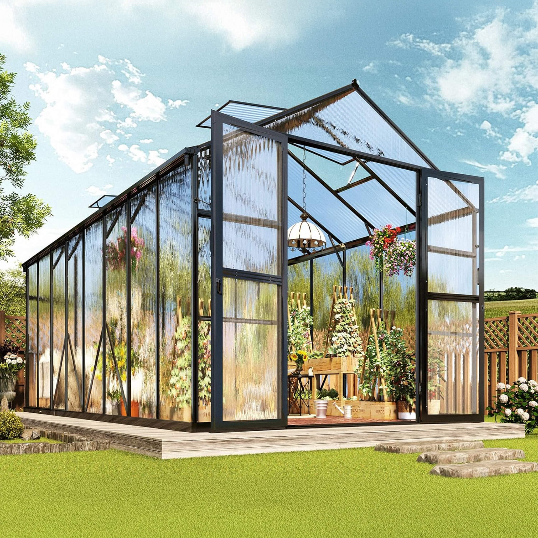 [08x16FT] Premium Polycarbonate Outdoor Walk-In Patio Greenhouse With Double Swing Doors, 4MM (SAK79206) image 1